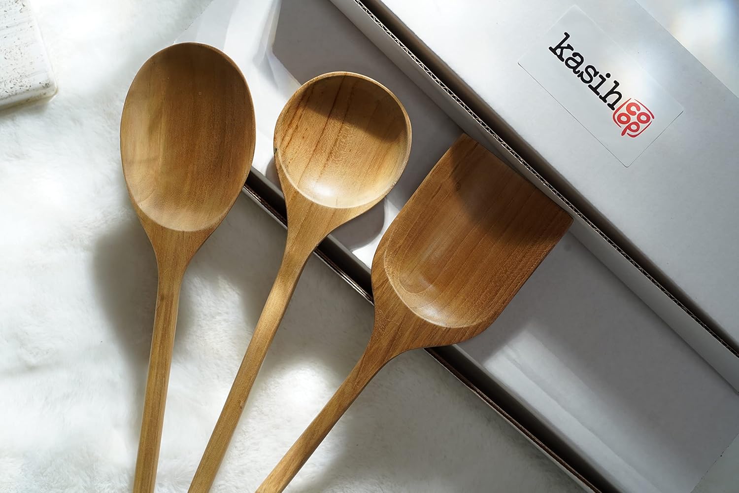 Juego de 3 utensilios de cocina de madera de teca de 14 pulgadas (dos cucharas y una espátula)