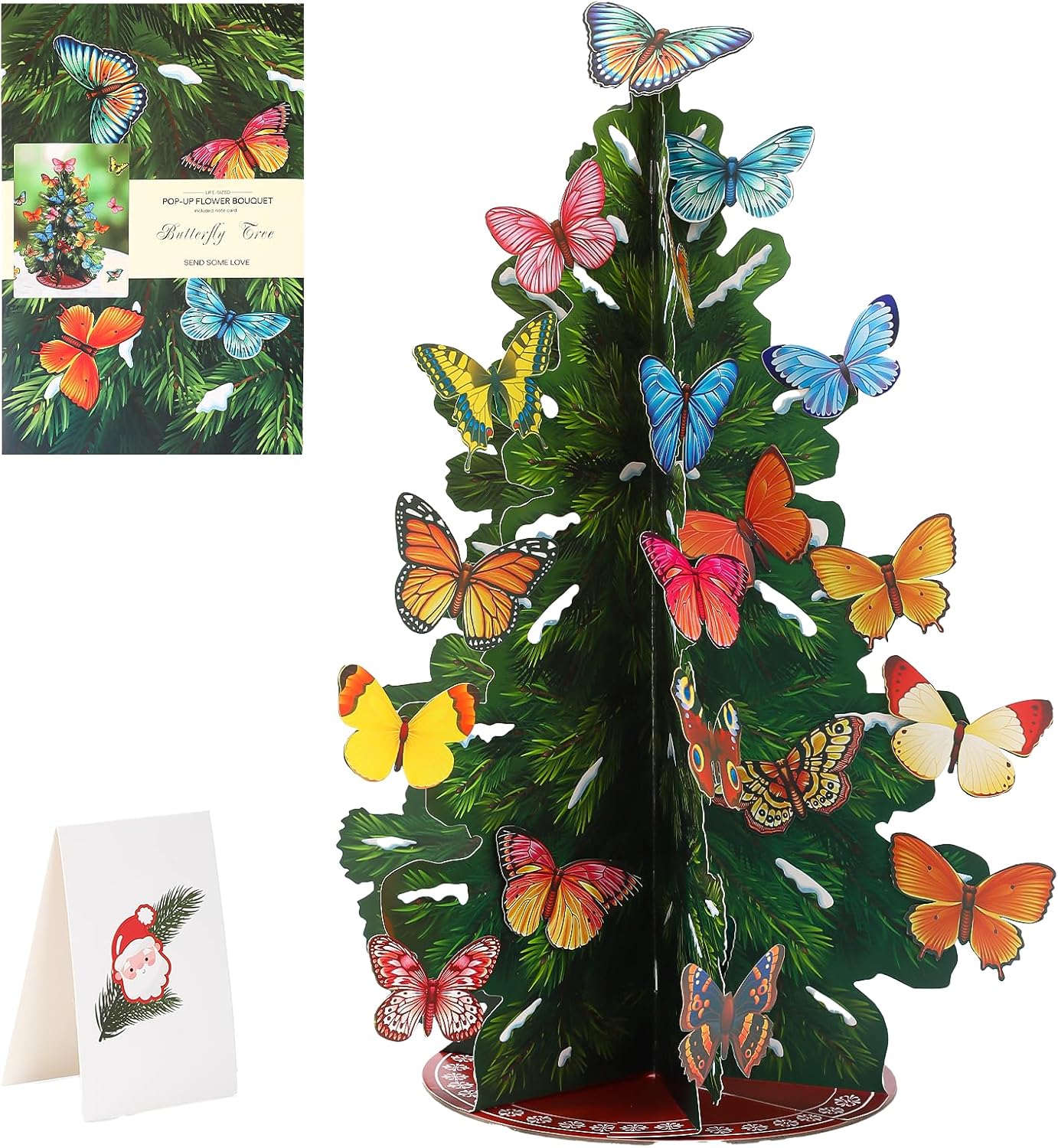 Árbol de Navidad plegable desplegable de 19.7 pulgadas, decoración del hogar, con mariposa, decoración de Navidad, tarjetas, sobres, para decoración