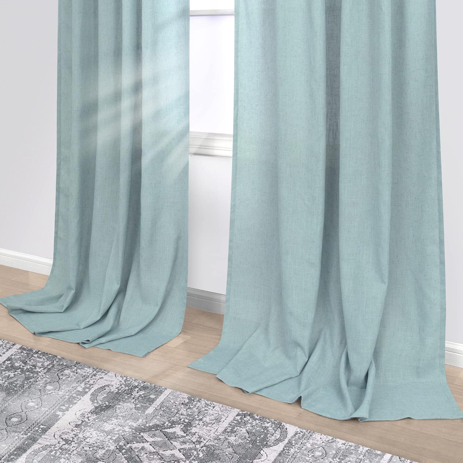 KOUFALL Cortinas transparentes de lino con bolsillo para barra de barra de color verde marino para dormitorio, 52 x 96 pulgadas de largo