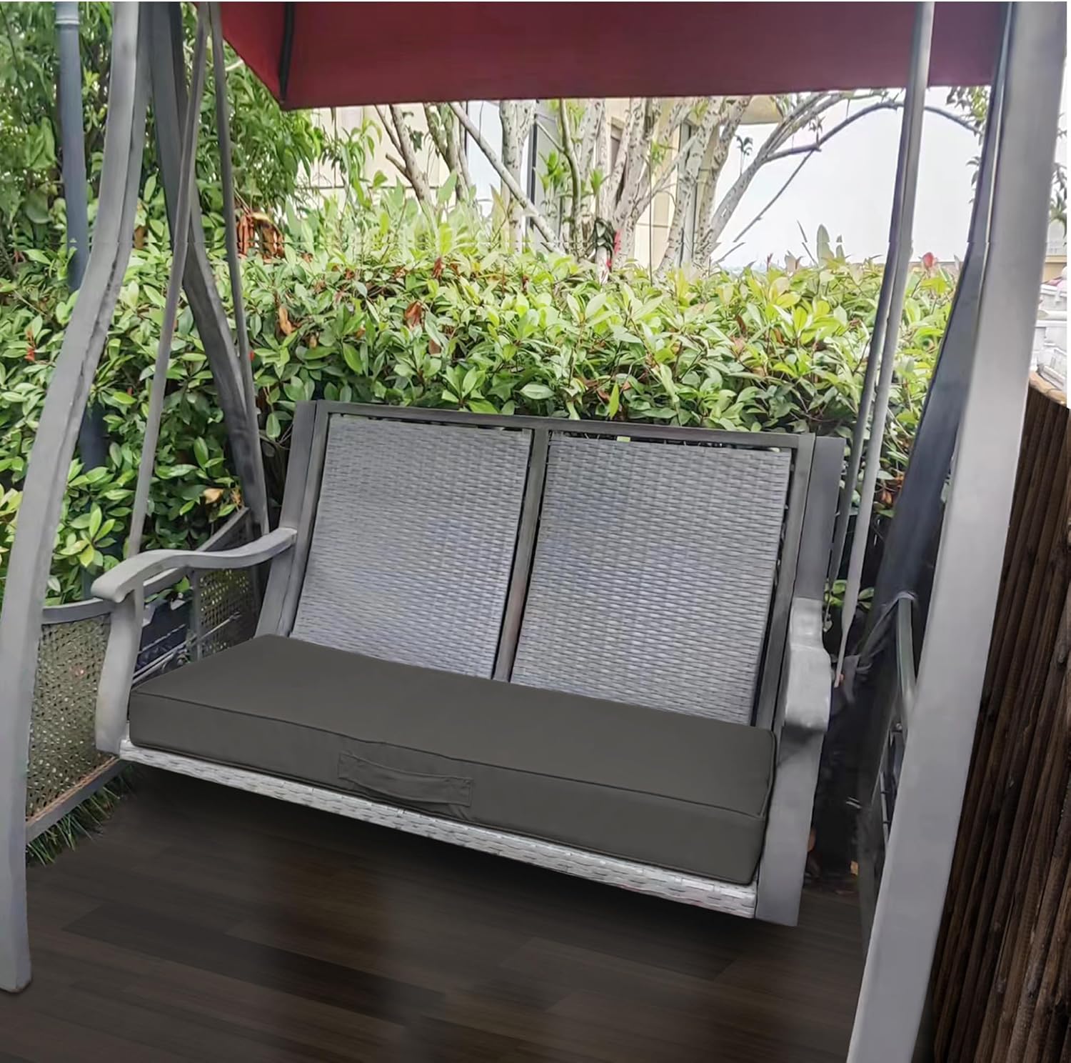 Faible Poisson Cojín de banco para exteriores, 48 x 18 pulgadas, impermeable, para columpios, muebles de jardín, patio, con asa y correas