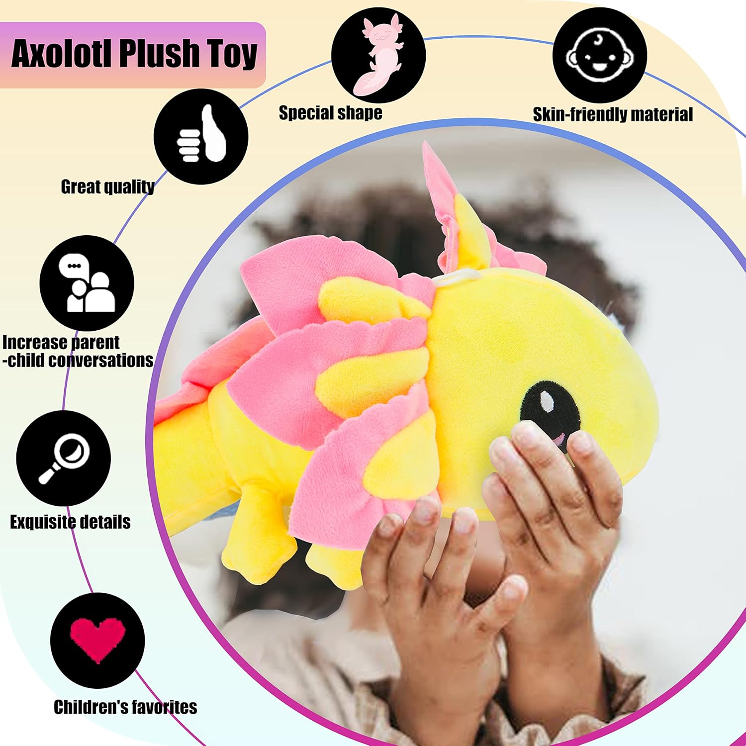 Juguete de peluche de ajolotl, suave y lindo animal de peluche de ajolote de salamandra, regalo para niños y niñas (amarillo)