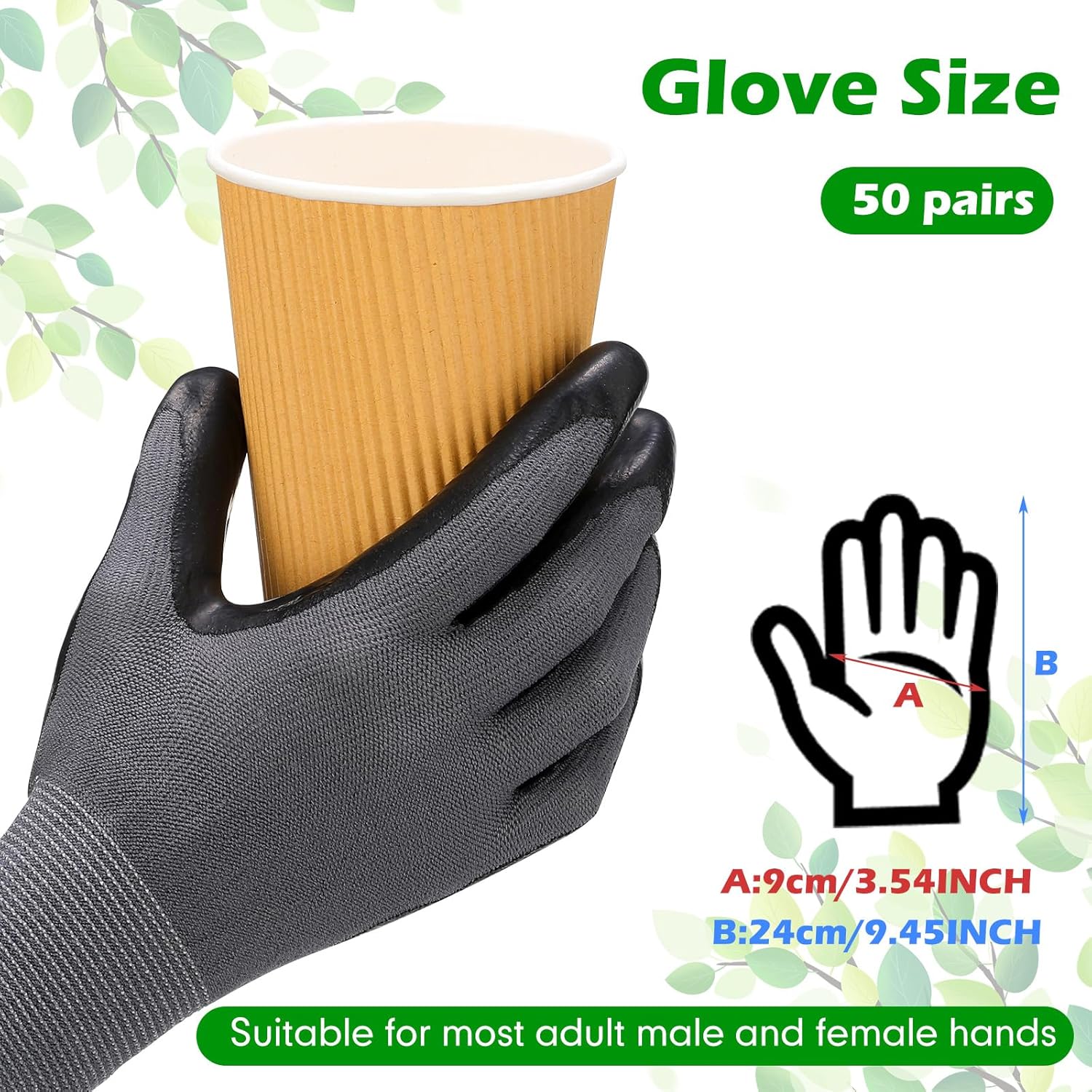 Jexine 50 pares de guantes de trabajo de seguridad para hombres y mujeres, con revestimiento de látex transpirable y agarre fuerte