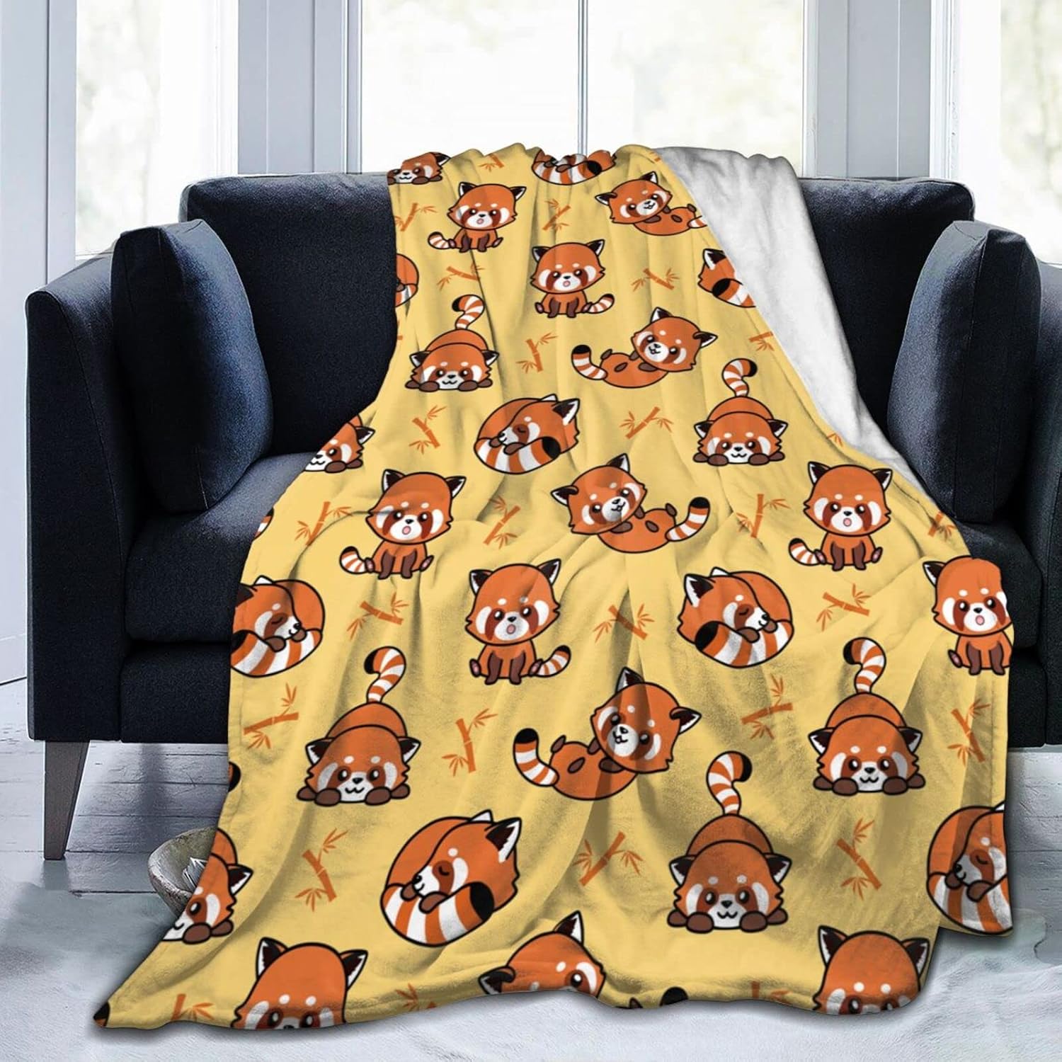Manta de panda rojo, para adultos, mujeres, hombres, niños y niñas, ligera, suave, linda, acogedora manta de franela de vellón para sofá o cama, 60