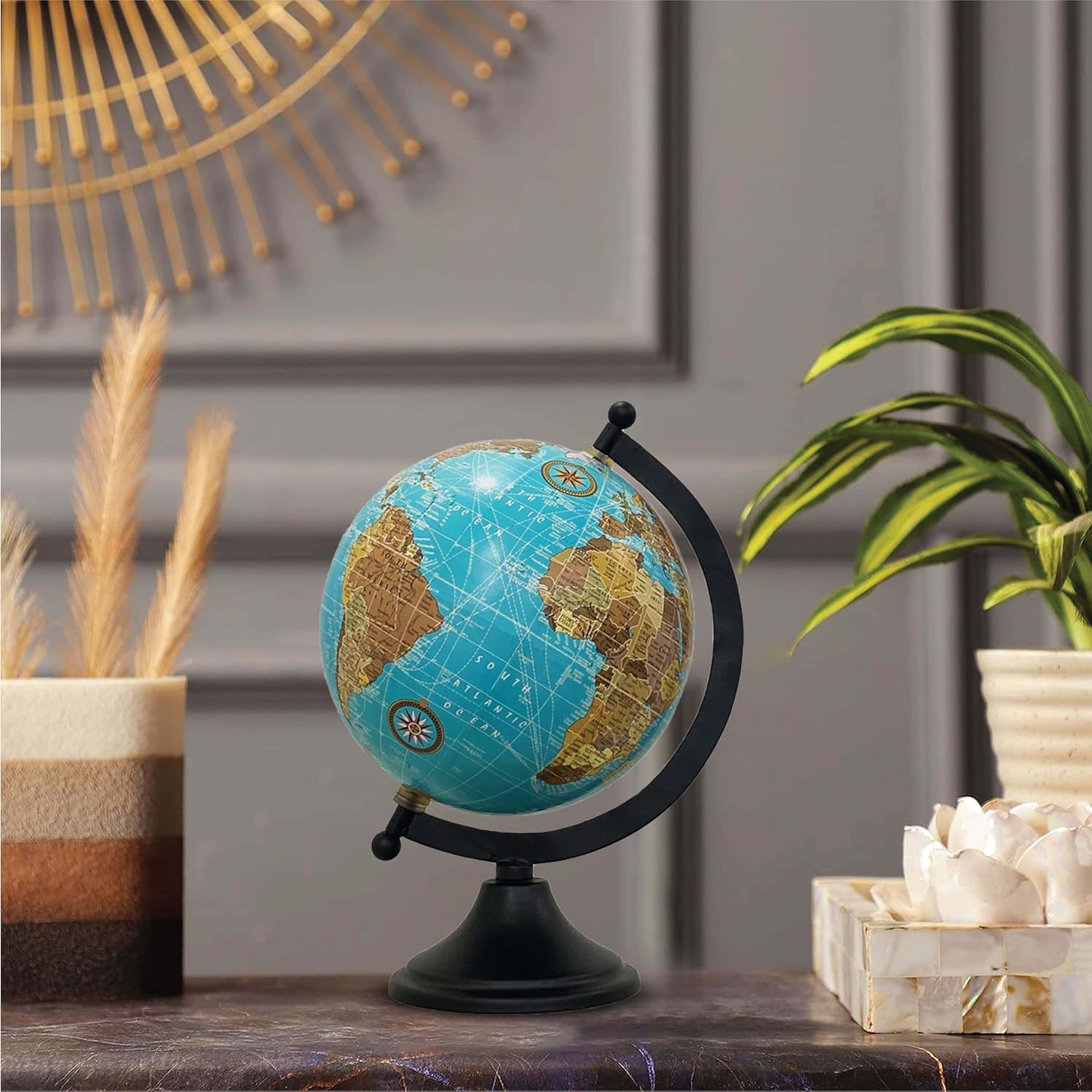 Rely+ Globo de tierra para decoración de escritorio y oficina, 6 pulgadas, elegante globo giratorio con soporte, perfecto para estantería y mesa,