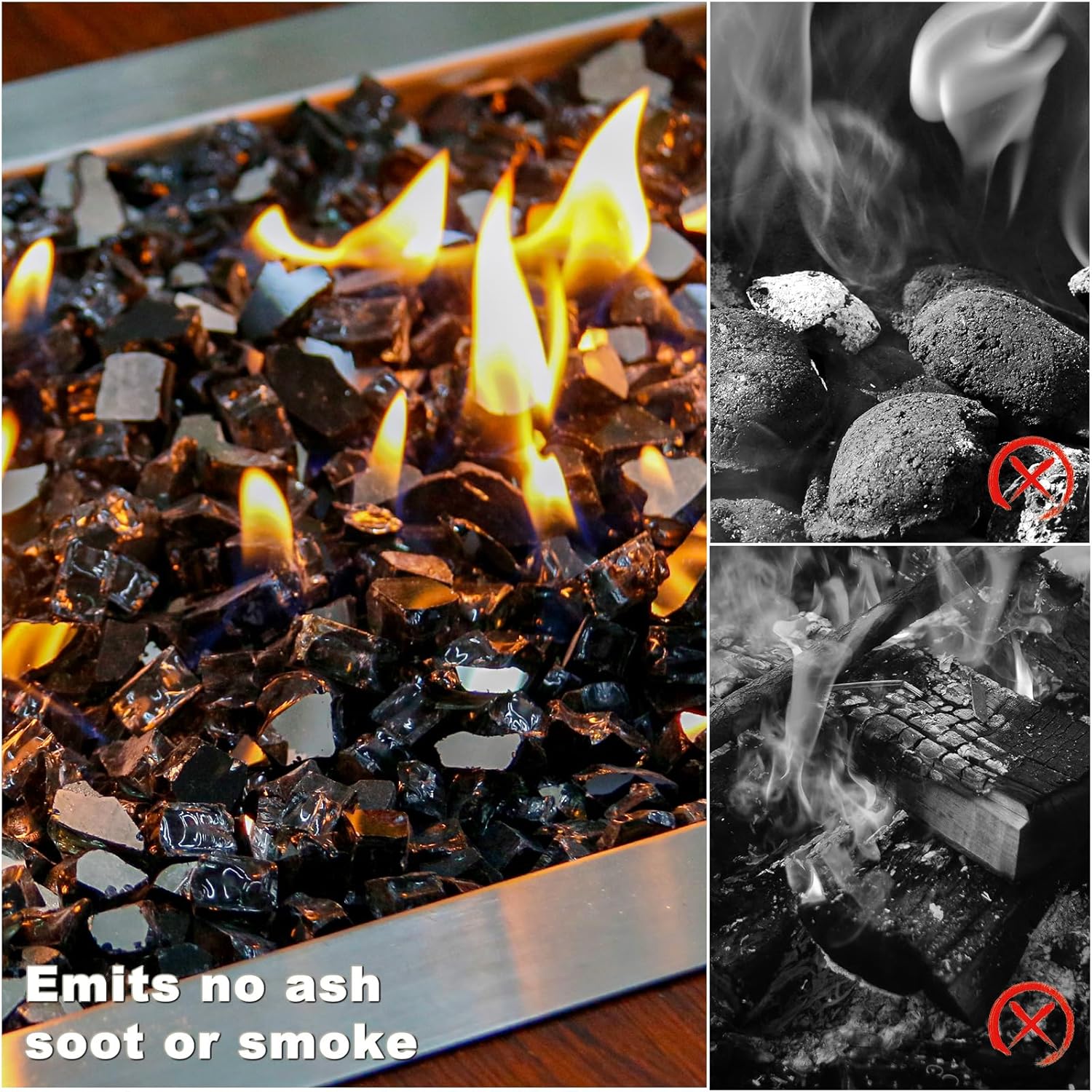 Hisencn 12 pulgada 10-libras mezclado hoguera de vidrio para interior y exterior chimeneas de gas de vidrio de fuego, cuencos de fuego, jardín