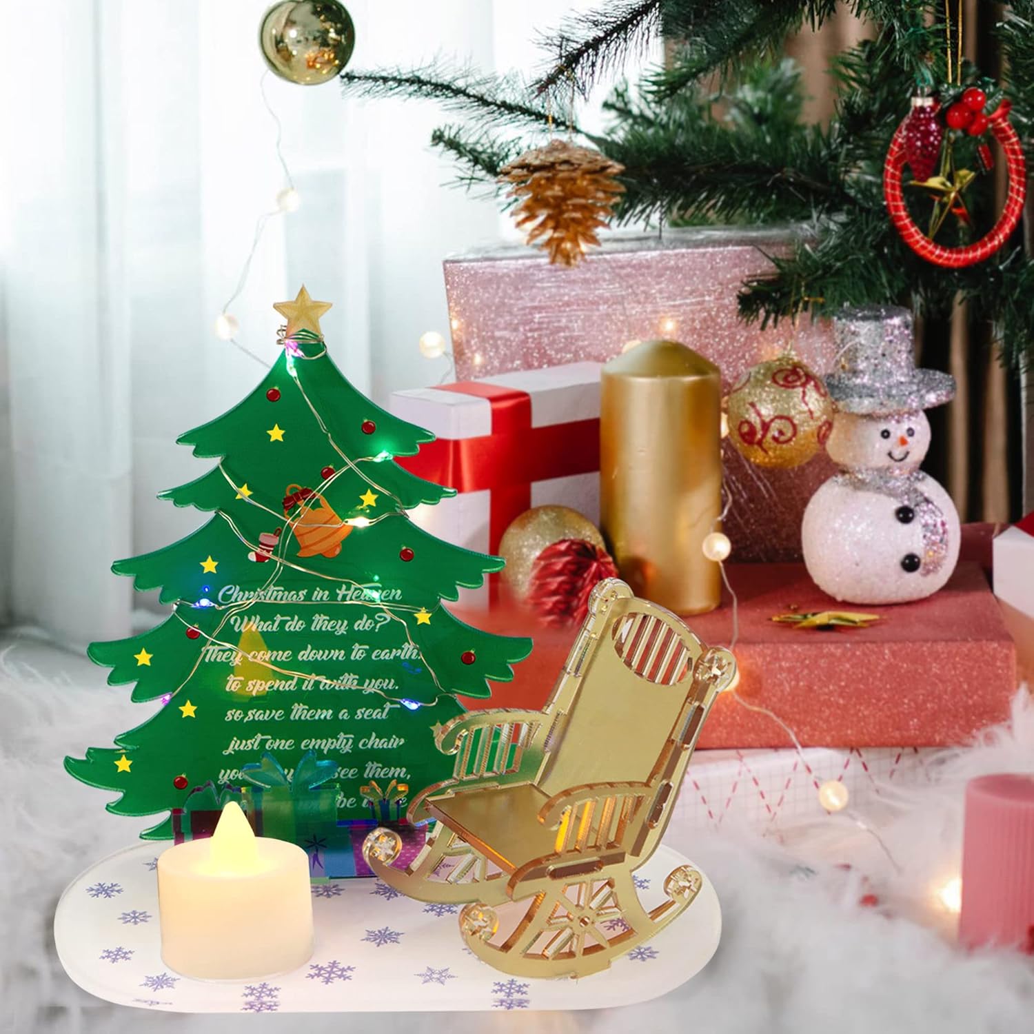 squacco Portavelas conmemorativos para árbol de Navidad, adorno de silla mecedora en memoria de seres queridos, regalos de Feliz Navidad en el