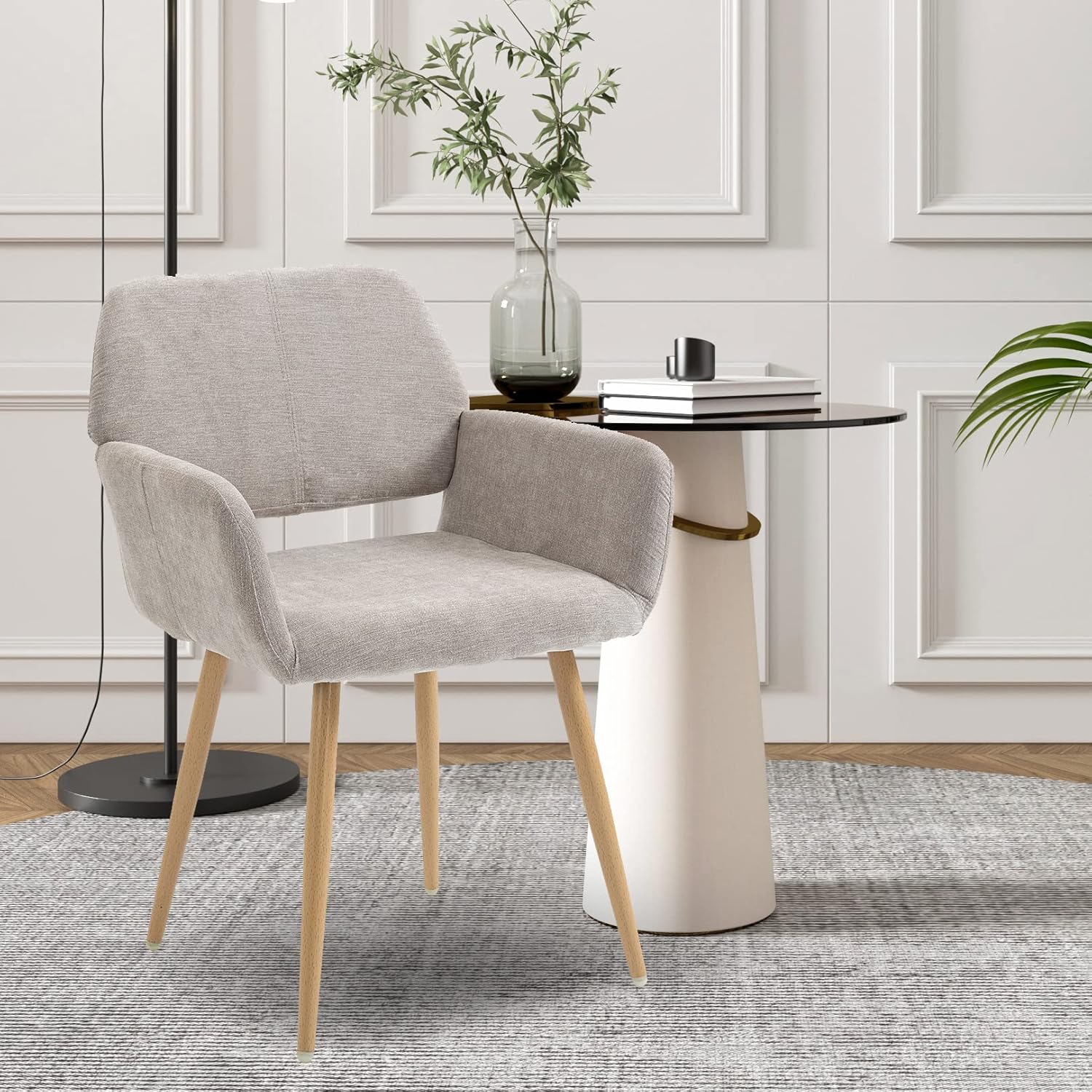 Goujxcy Silla de tocador de tela, sillas de escritorio de maquillaje modernas para niñas y mujeres, elegante sillón de ocio, silla lateral tapizada