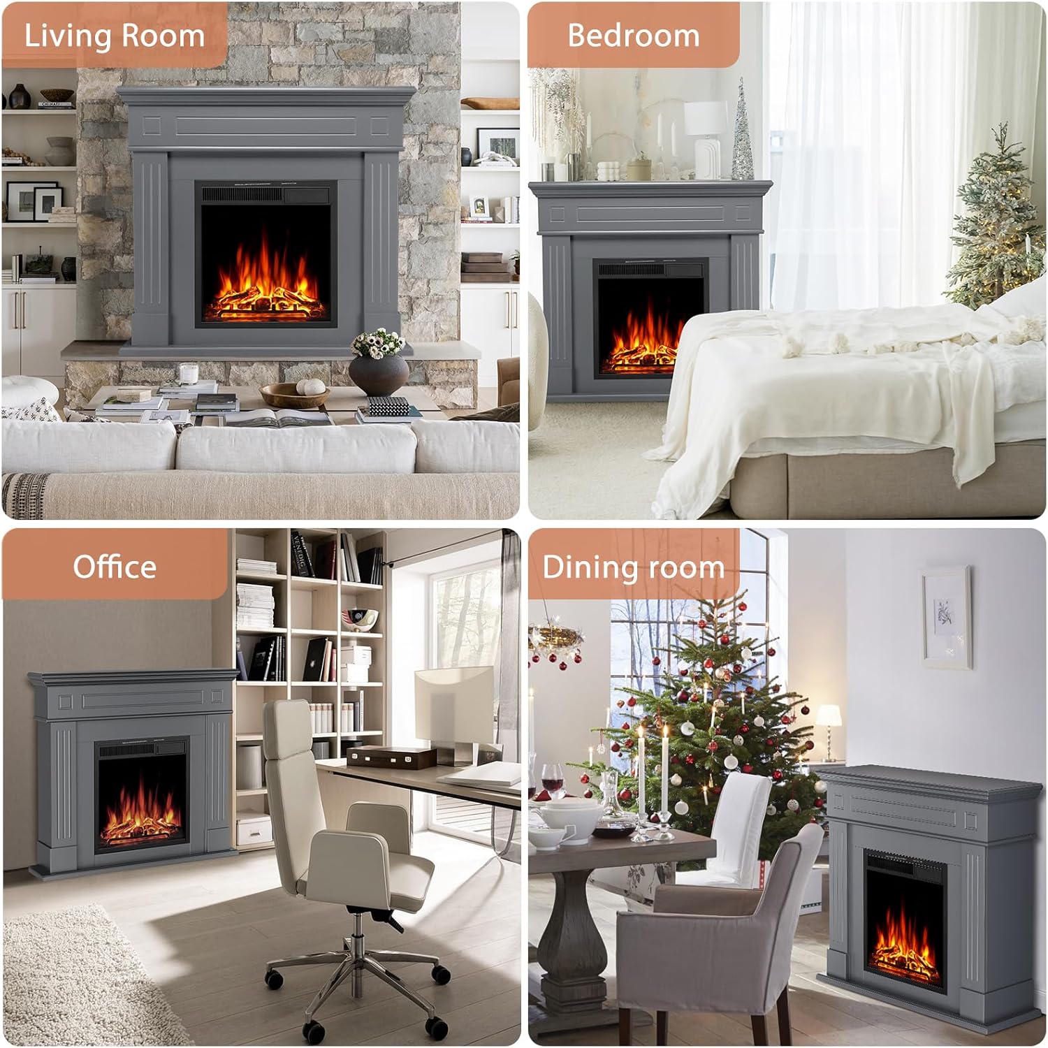 Xbeauty Chimenea eléctrica de 44 pulgadas con paquete de repisa, calentador de chimenea independiente con tronco y control remoto, 750-1500 W, (Gary)