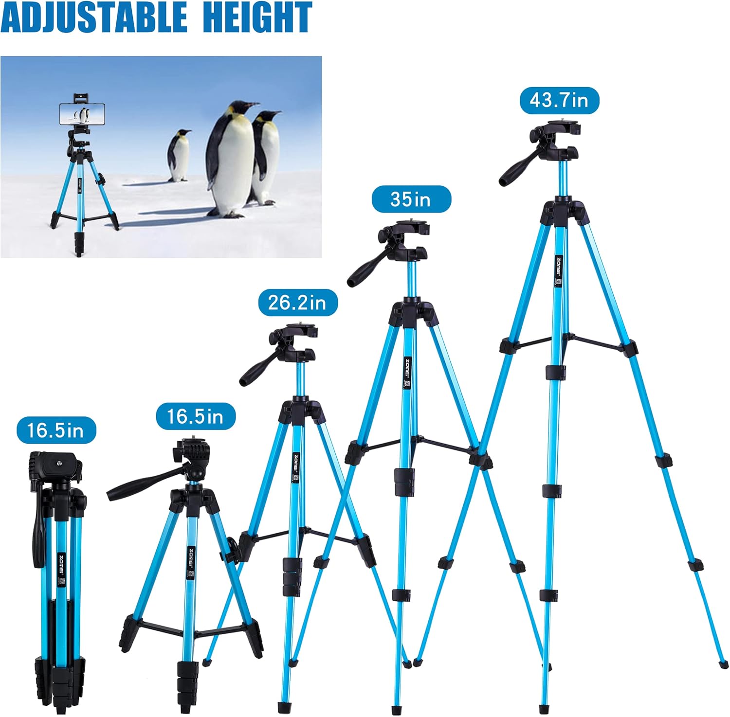 Trípode para teléfono, trípode de video de 54 pulgadas con cabeza panorámica de 360 grados, tornillo de 14 pulgadas, soporte para teléfono y tableta