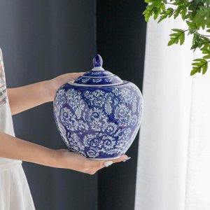 A&B Home – Tarro decorativo de porcelana antigua de 10 pulgadas con tapa, macetero azul y blanco, florero con estampado floral, centro de mesa, A&B Home – Tarro decorativo de porcelana antigua de 10 pulgadas con tapa, macetero azul y blanco, florero con estampado floral, centro de mesa,