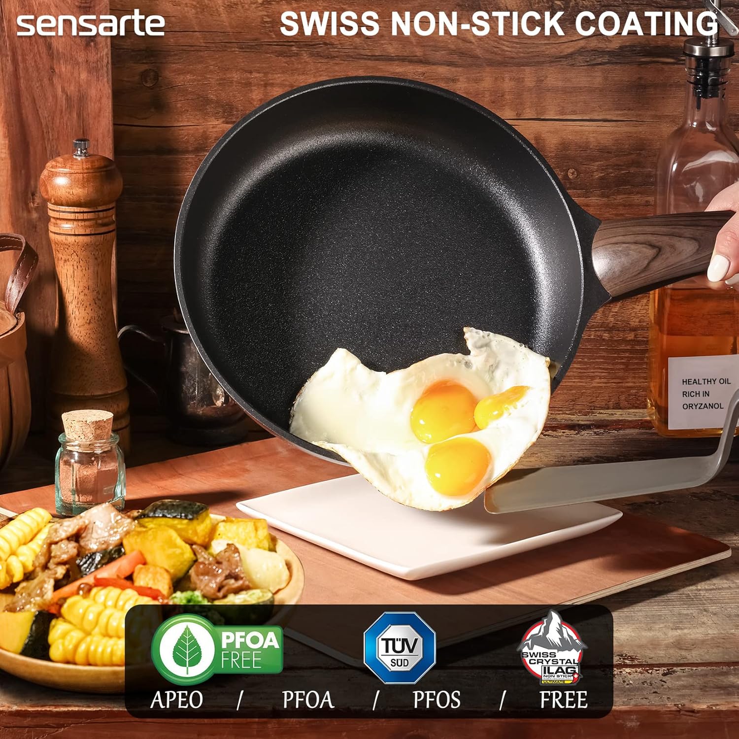 SENSARTE Juego de 2 utensilios de cocina antiadherentes, ollas y sartenes antiadherentes de 8 y 9.5 pulgadas, juego de sartenes de cocina con mango