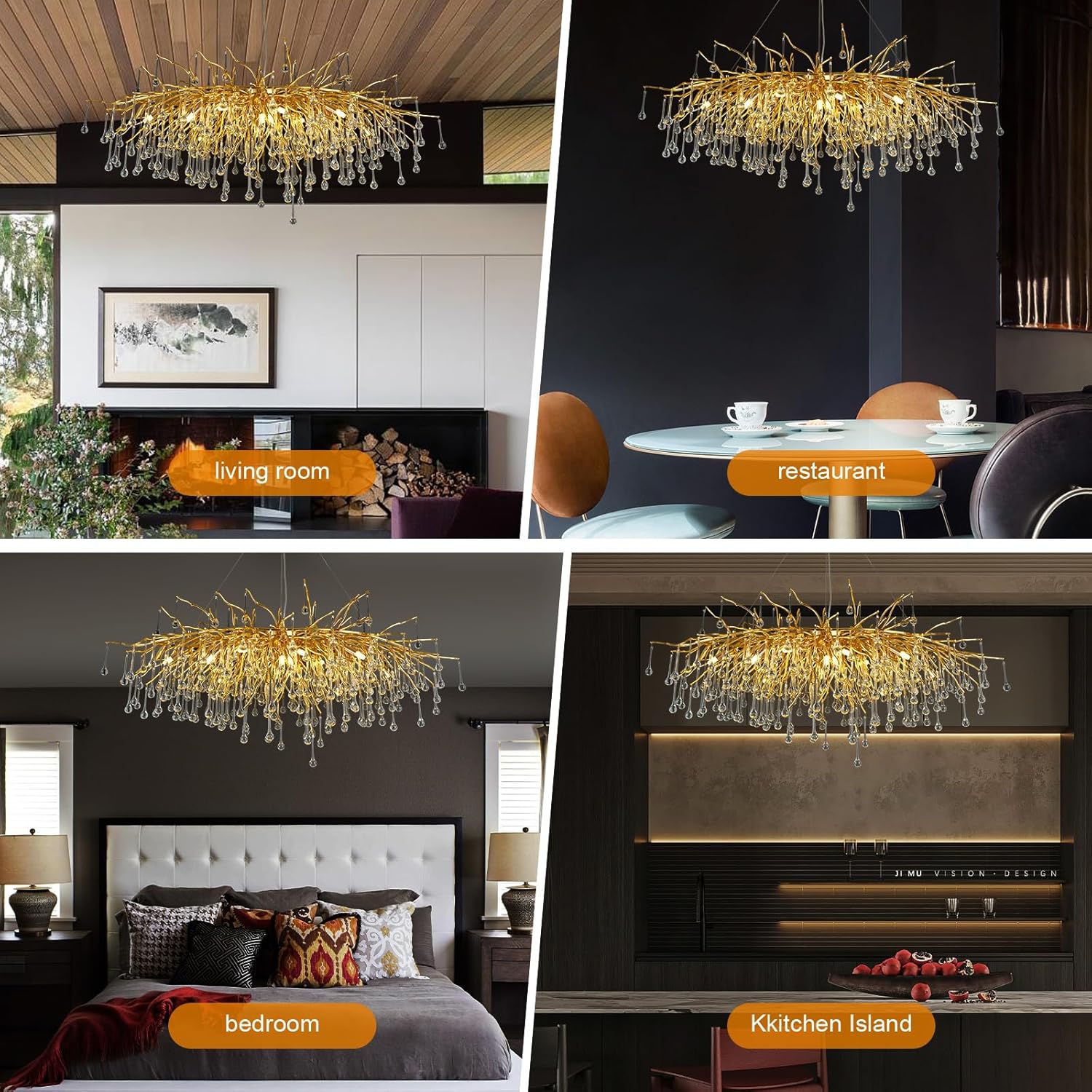 Candelabro de cristal dorado, lámpara de rama de árbol de 47 pulgadas, lámpara rectangular para comedor, lámpara sobre mesa, gota de lluvia, lámpara
