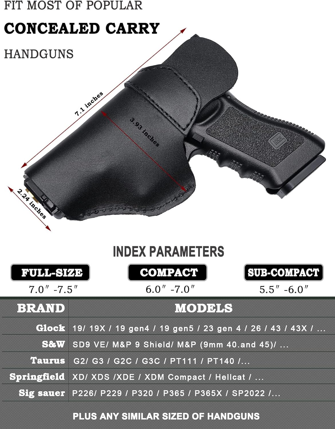 Cranssy Funda de cuero genuino IWB para transporte oculto compatible con Glock 19 23 43X 48, Taurus G3C G2C, M&P Shield 0.354 in, P365X Macro, etc