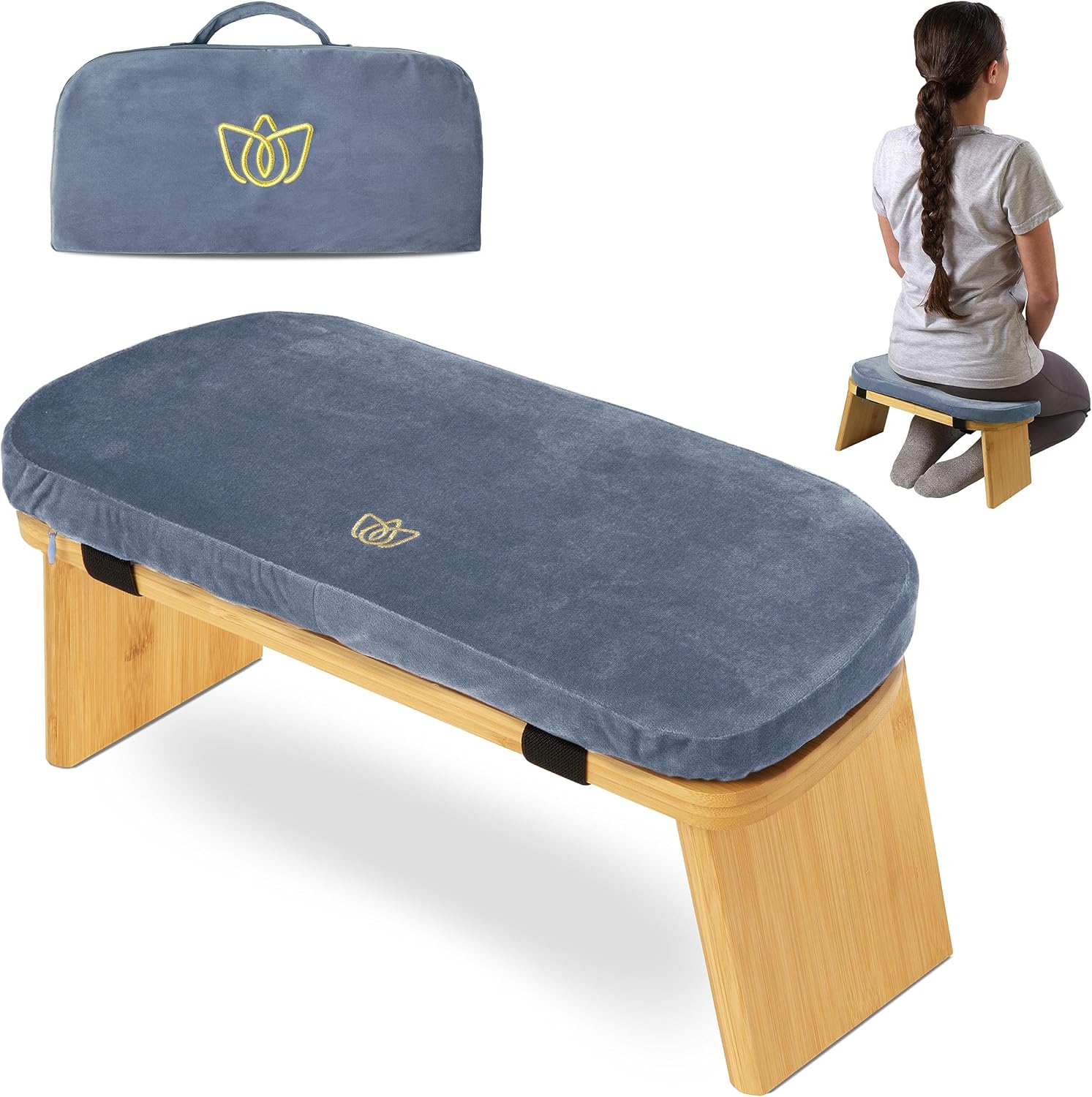 Florensi Banco de meditación  Taburete de meditación de bambú, plegable y ergonómico, banco de oración resistente con cojín de meditación, cómodo