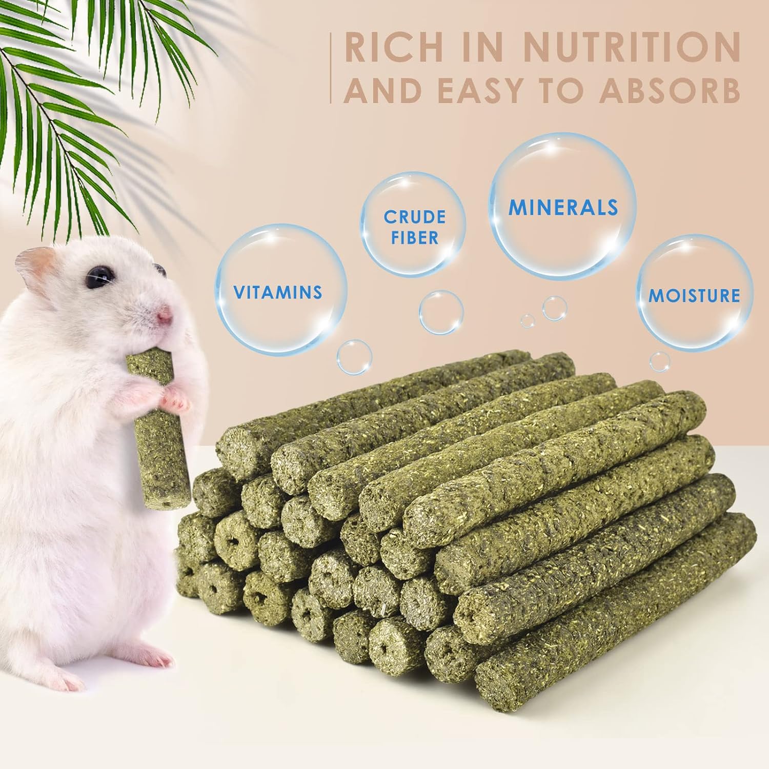 Bissap 114 palitos de heno Timothy para conejos, hierba de Timothy natural, dientes molares, juguetes masticables para conejos, chinchillas,