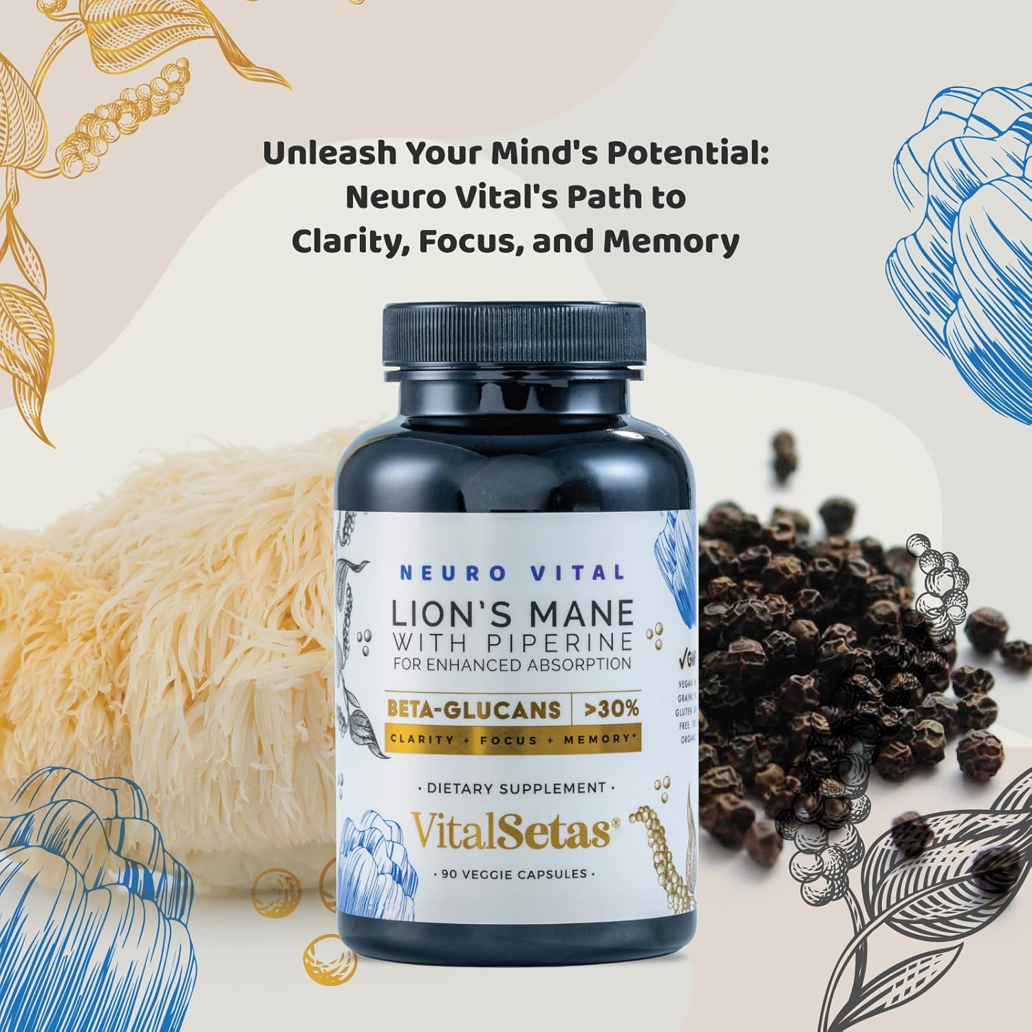 Vitality Bundle – Potente dúo de suplemento de hongos Neuro Vital y Vital7 – para función cognitiva, apoyo inmunológico, memoria, enfoque y
