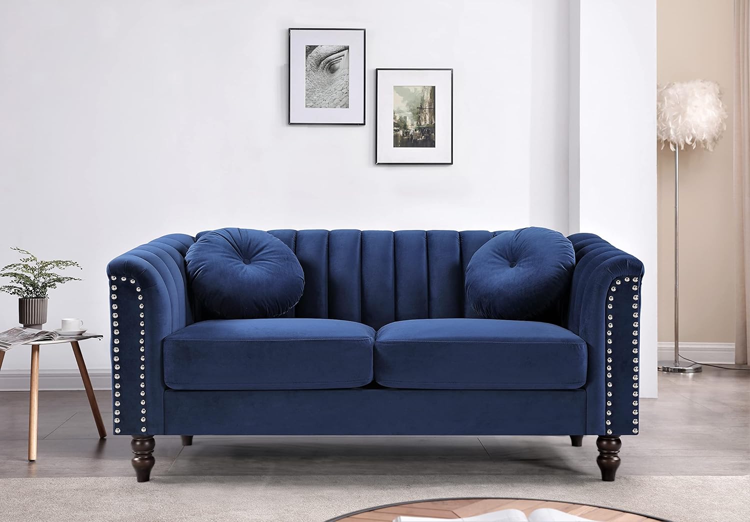 US Pride Furniture Sofá biplaza de terciopelo moderno de mediados de siglo de 61 pulgadas, sofá de 2 plazas inspirado en Chesterfield para sala de