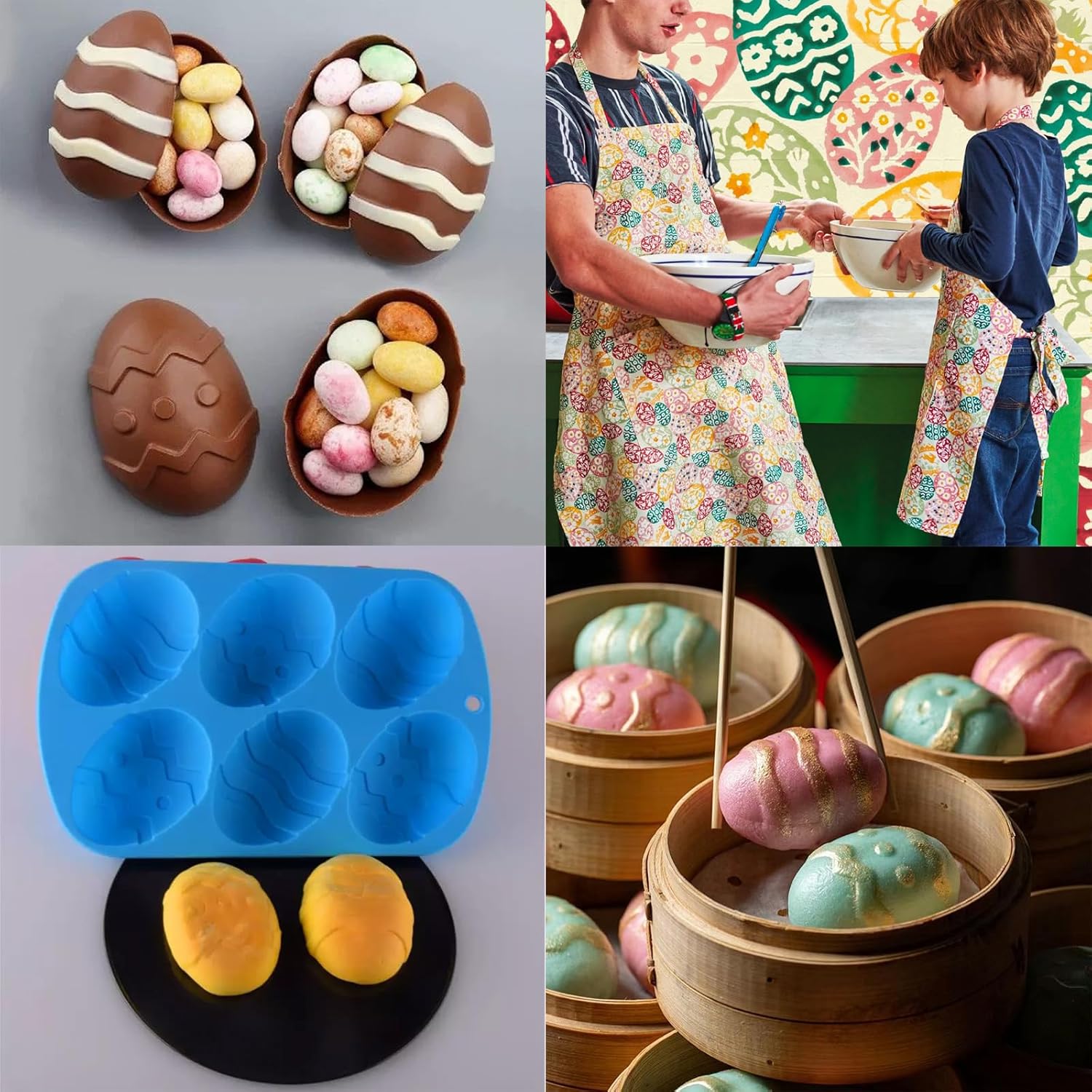 Moldes de silicona para huevos de Pascua, 4 paquetes de moldes para hornear en forma de huevo, 24 cavidades, molde de silicona para huevos de