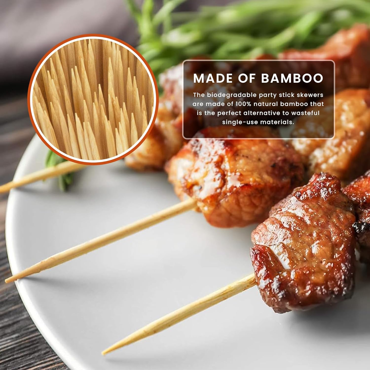 DecorRack Brochetas de bambú natural de 6″8″10″12″, brochetas de madera para barbacoa, parrilla, aperitivos, frutas, smores, cóctel, brunch, palitos