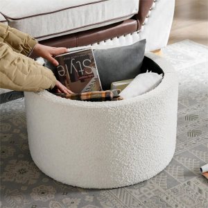 Zibeths Otomana de almacenamiento, otomana con almacenamiento para sala de estar, reposapiés Farbic Beige Boucle, mesa auxiliar con tapa de madera, Zibeths Otomana de almacenamiento, otomana con almacenamiento para sala de estar, reposapiés Farbic Beige Boucle, mesa auxiliar con tapa de madera,