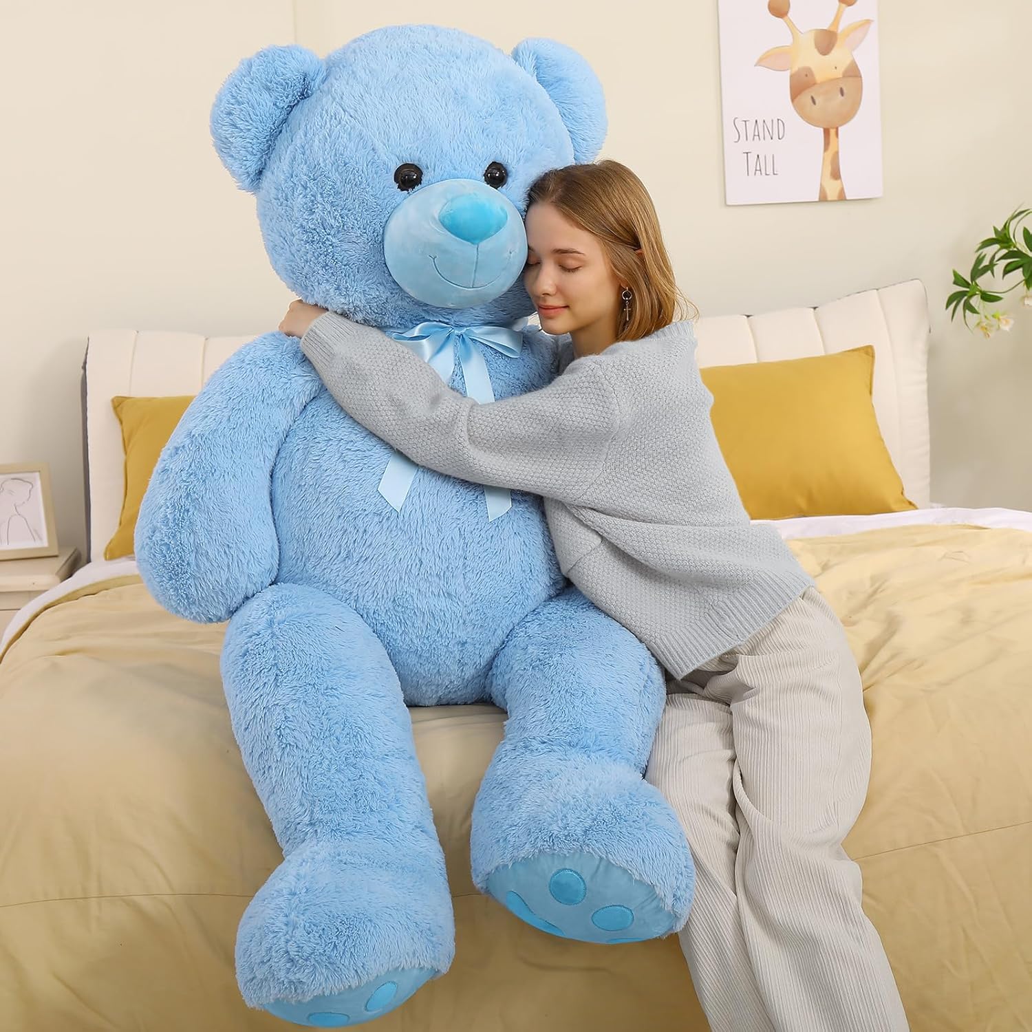 Tezituor Oso de peluche gigante de 5 pies, suave y abrazable para el día de San Valentín, para novia y novio, regalo clásico de oso de peluche azul