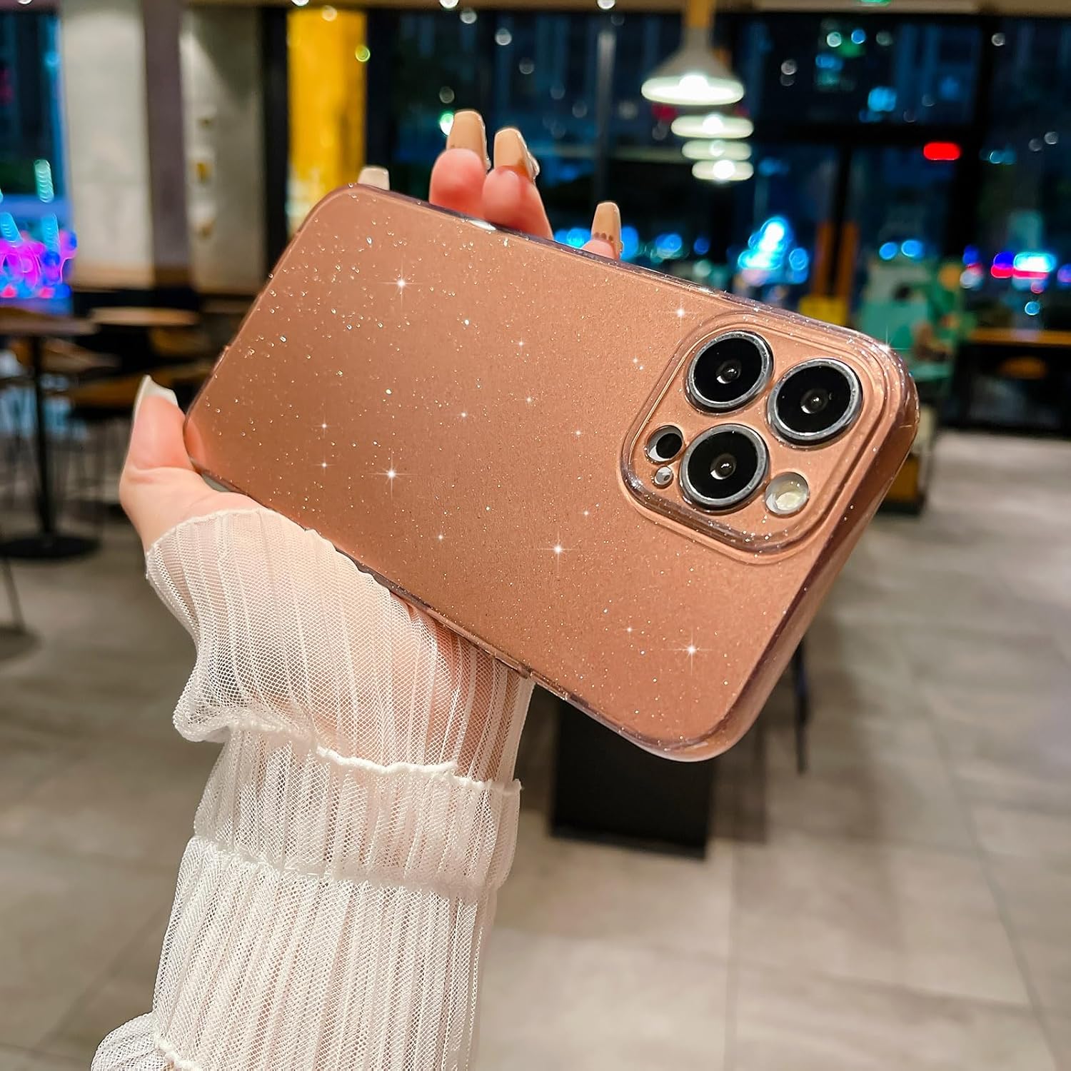 Funda compatible con iPhone 13 Pro de 6.1 pulgadas, bonita funda de silicona brillante de neón con purpurina de lujo, delgada, a prueba de golpes,