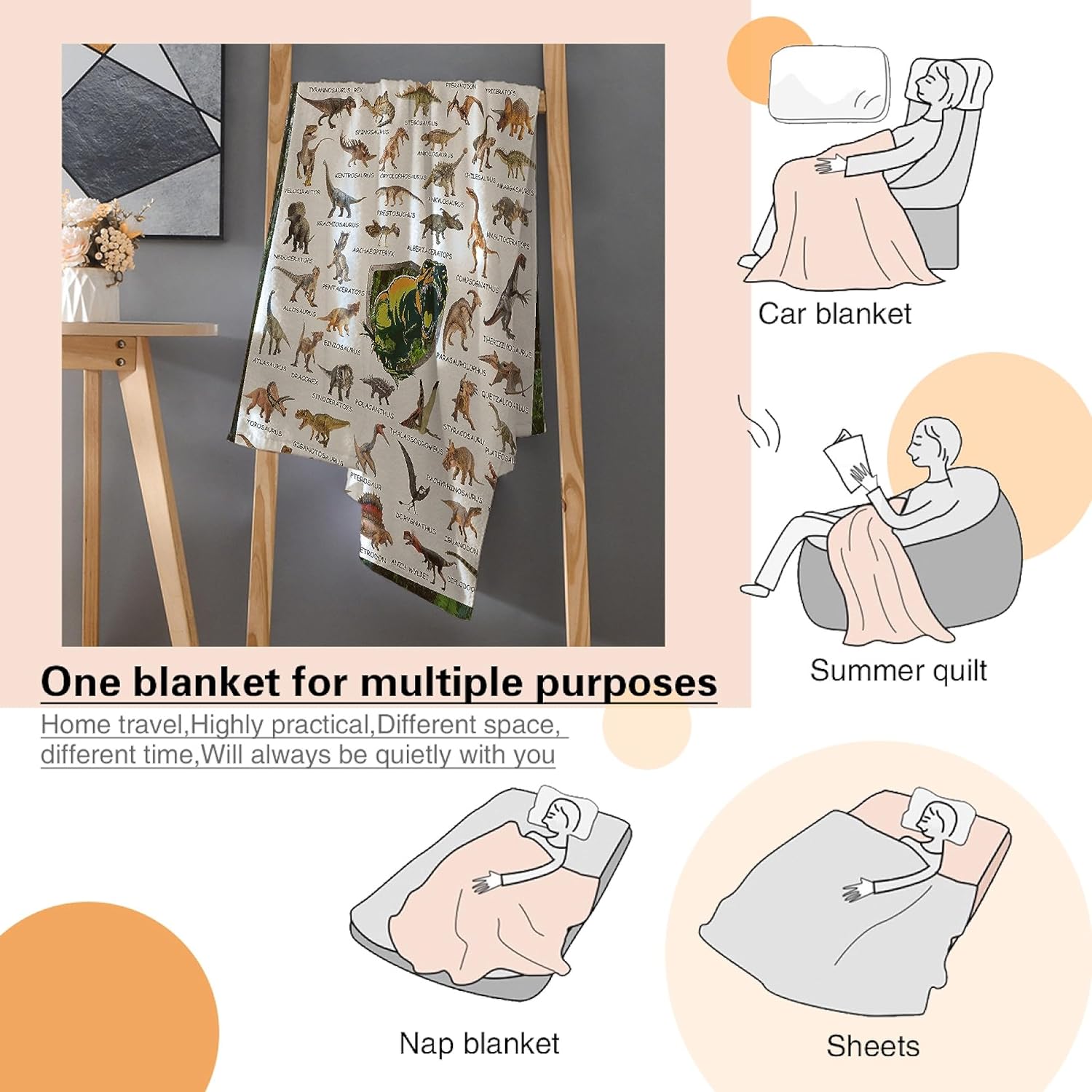 Buyyet Manta de franela de dinosaurio para niño y niña, regalo único, manta de decoración de habitación de dinosaurio para adolescentes y niños,