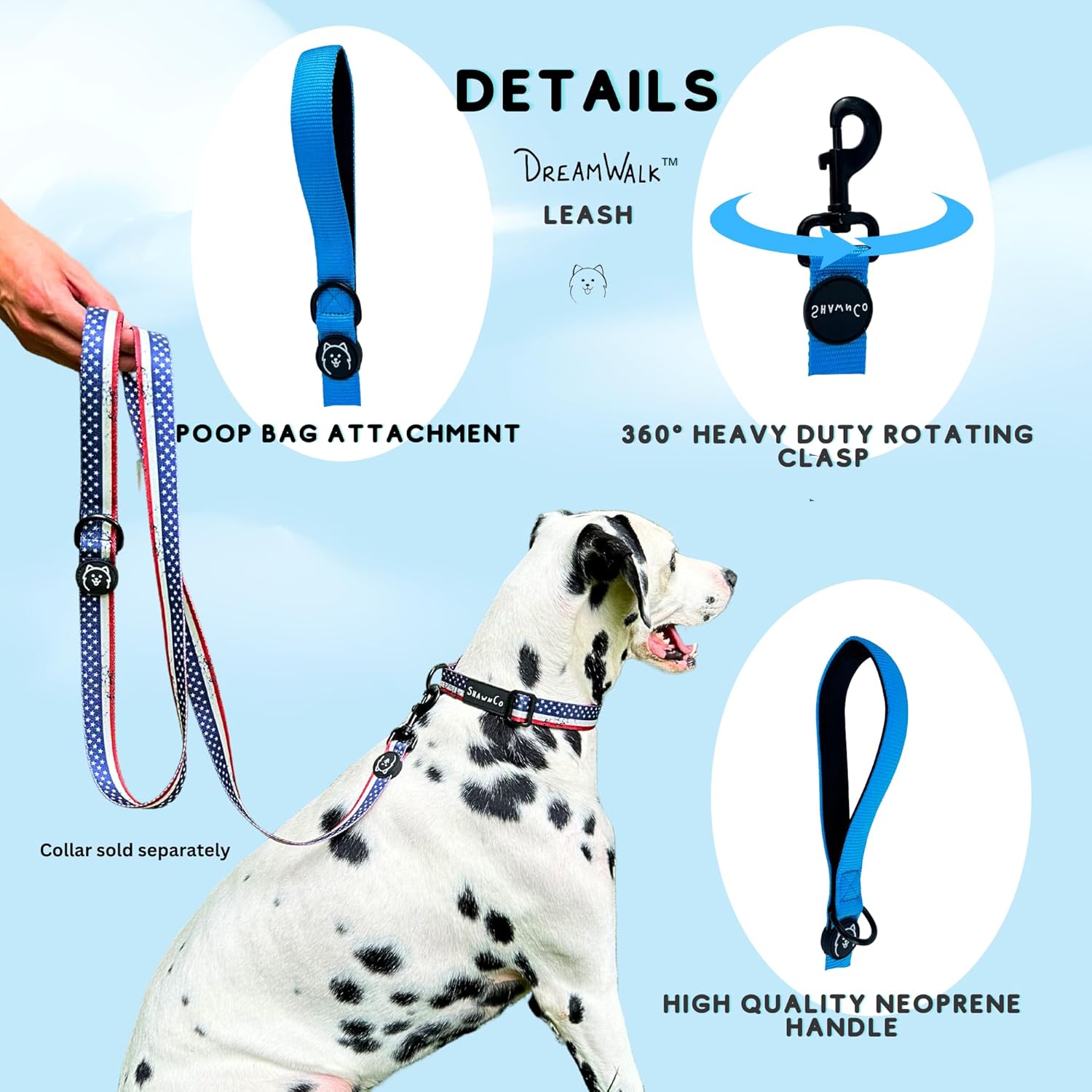 ShawnCo Dream Walk – Correa de nailon para mascotas con mango de neopreno suave para perros pequeños, medianos y grandes (jardín de pecas,