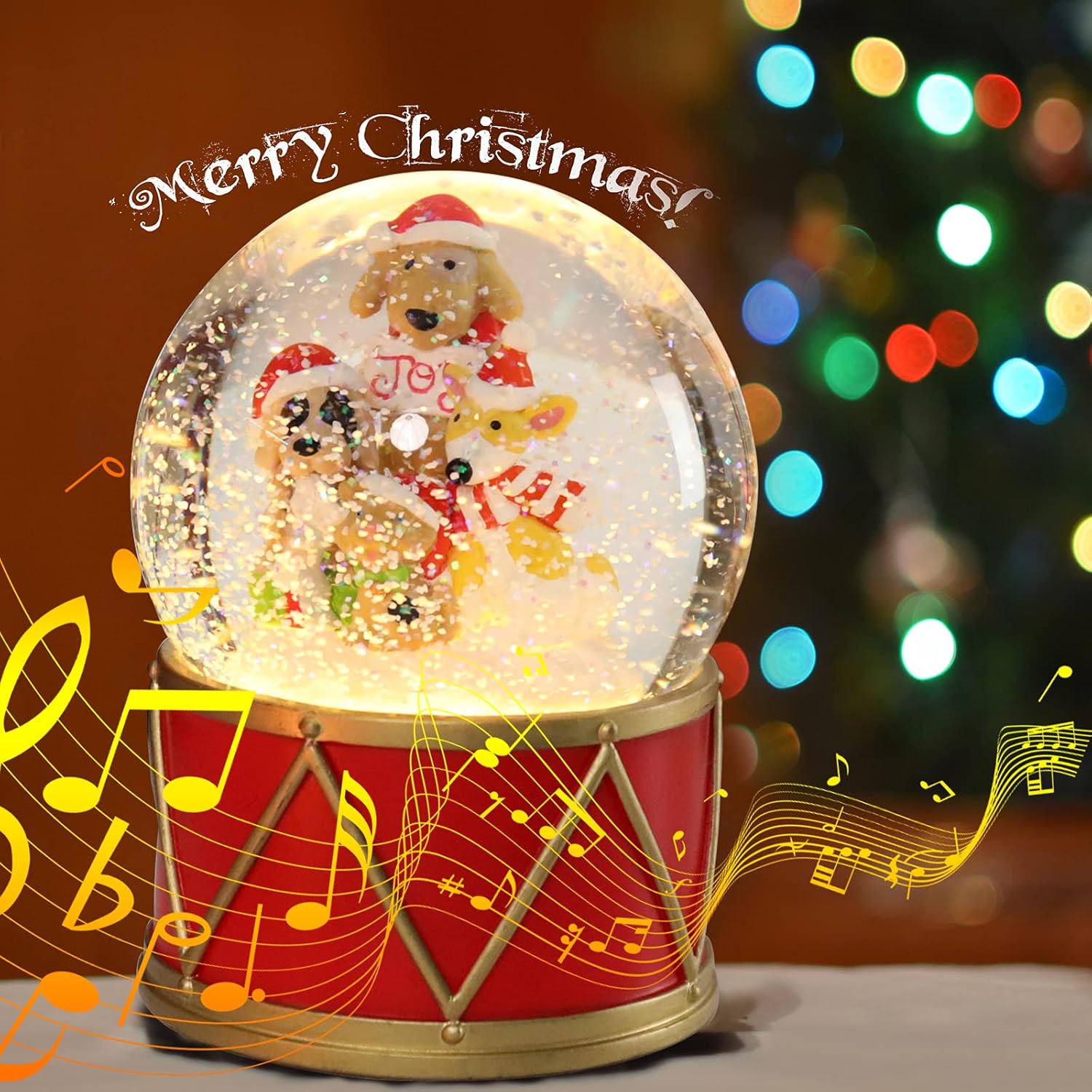 Globo de nieve de Navidad, globo de agua musical para perros y gatos, con 8 canciones, caja de música que cambia de color, para decoración del hogar