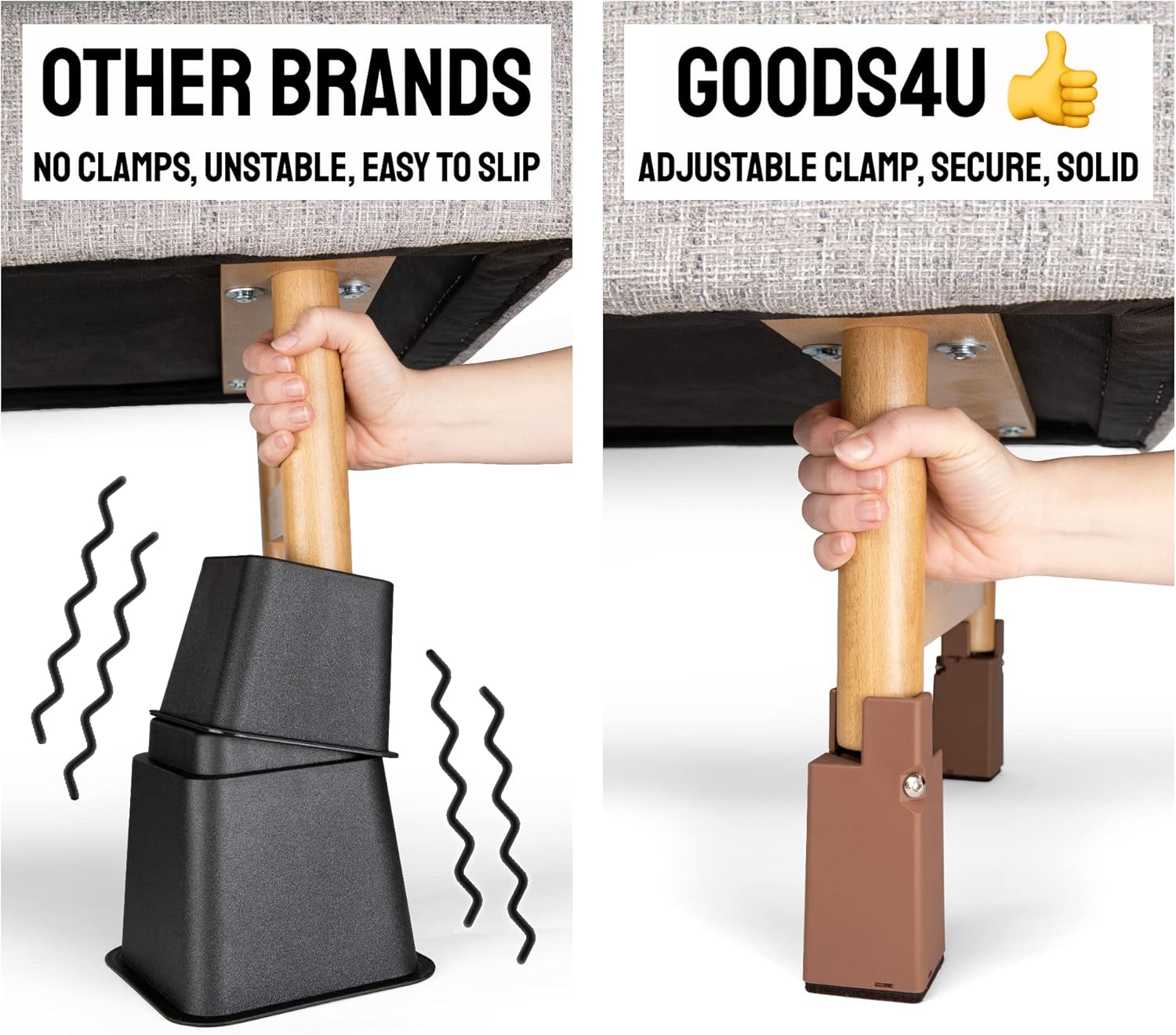 Goods4U Elevadores de muebles negros de 4 pulgadas  Perfecto para el dolor de rodilla  Solo para piernas de 0.8 a 1.6 pulgadas de grosor, 100%