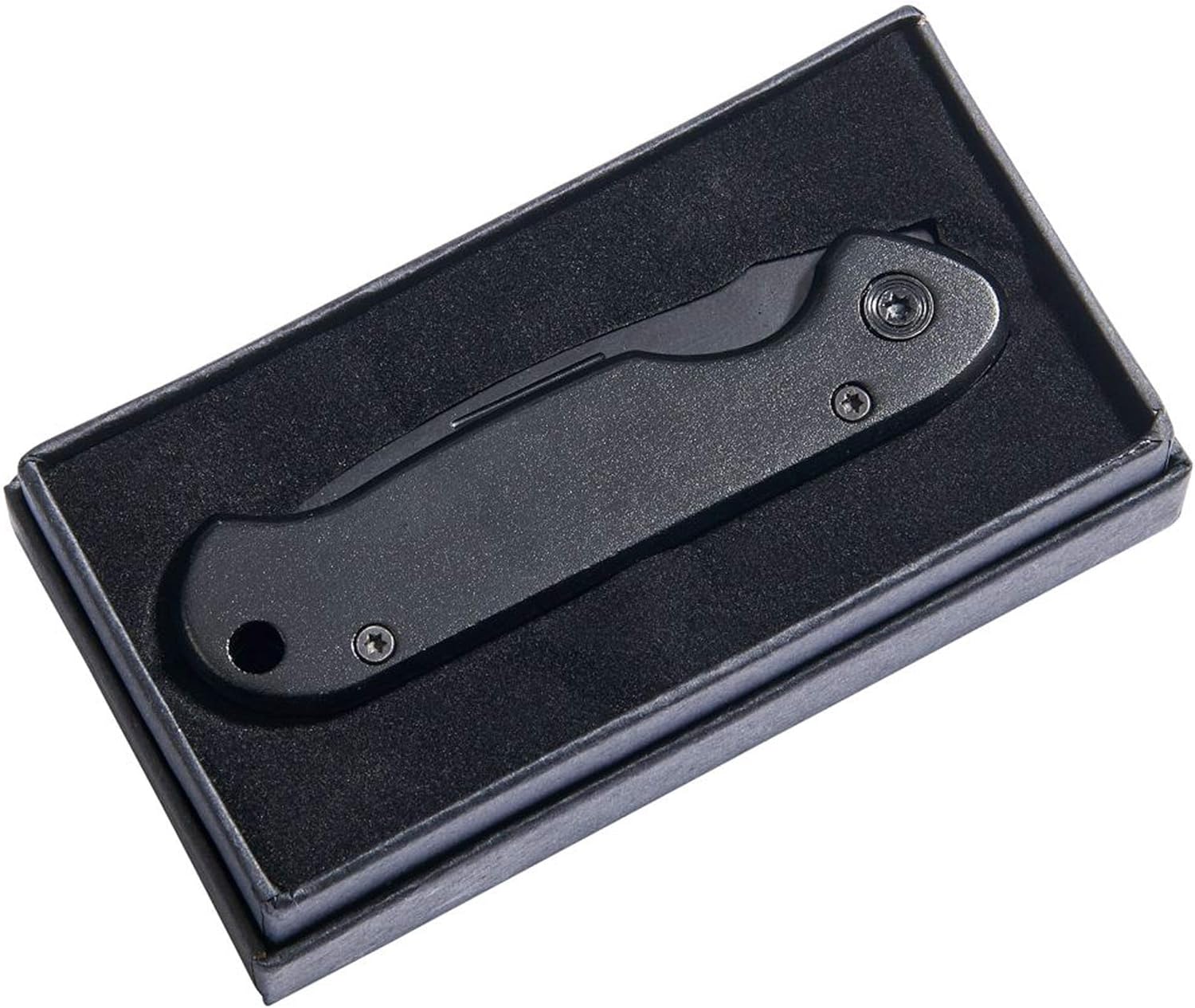 Creative Gifts International Cuchillo de bolsillo con bloqueo negro mate, hoja de acero inoxidable, mango de aluminio, 3.5 pulgadas de largo