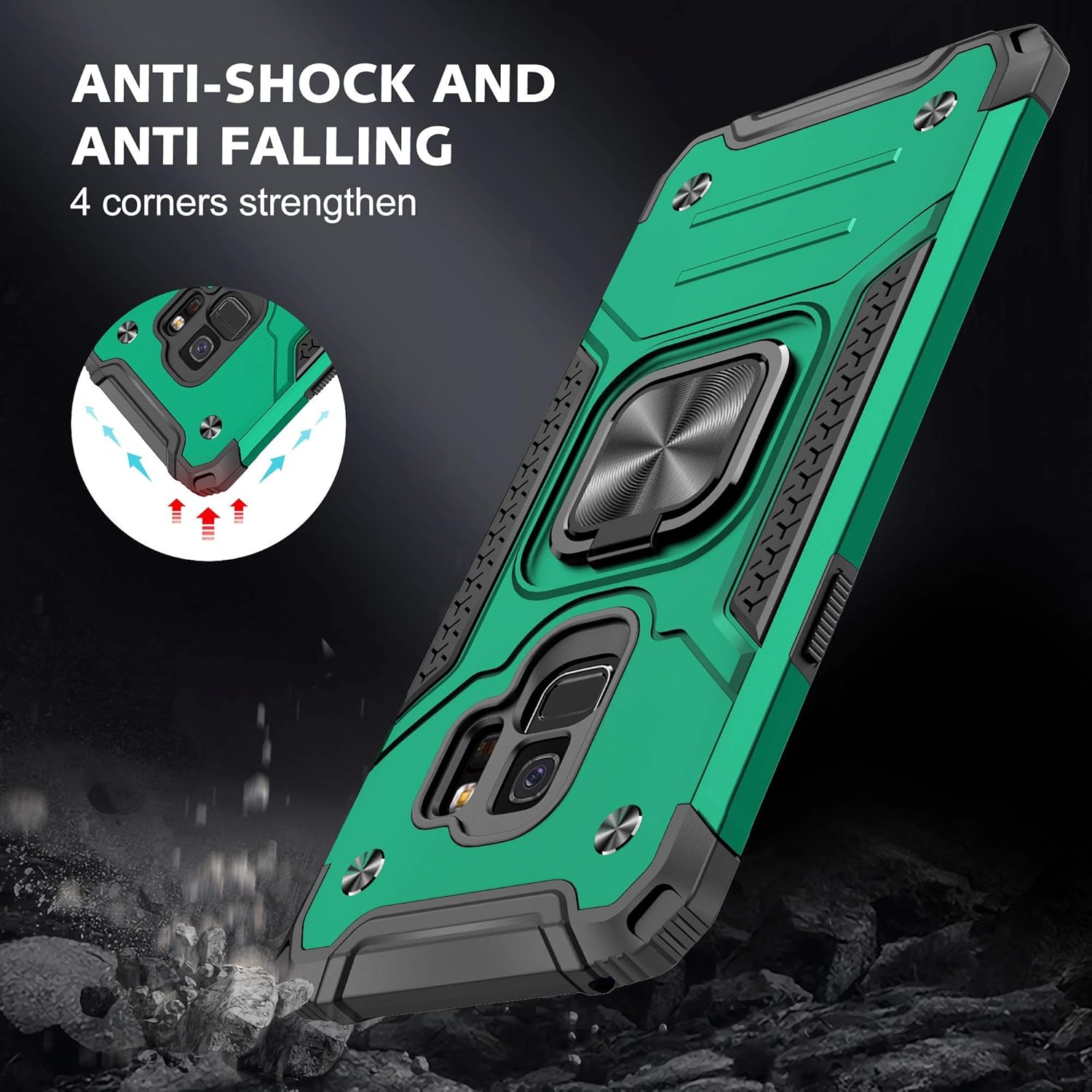 YmhxcY Funda para Galaxy S9, funda para Samsung S9 con protector de pantalla curvado 3D, funda de grado armadura con soporte giratorio,