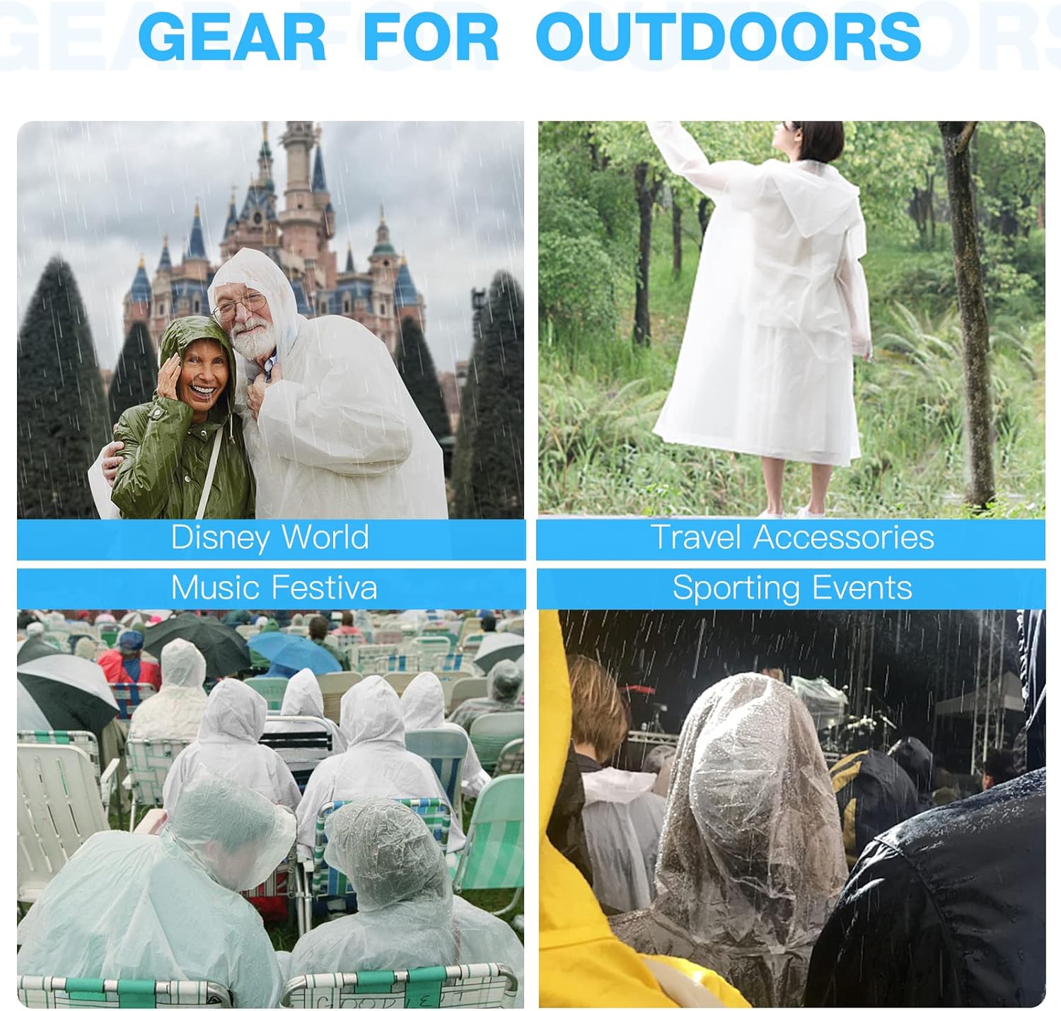 Ponchos de lluvia para adultos, ponchos para adultos con fundas impermeables para zapatos, abrigos de lluvia reutilizables con capucha y mangas,