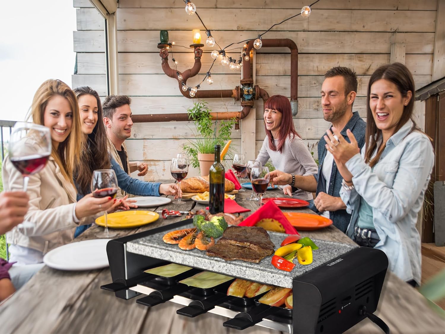 TAMARIT Raclette – Parrilla eléctrica 3 en 1 portátil, parrilla coreana para interior con 8 paletas, apta para lavavajillas, placa de aluminio