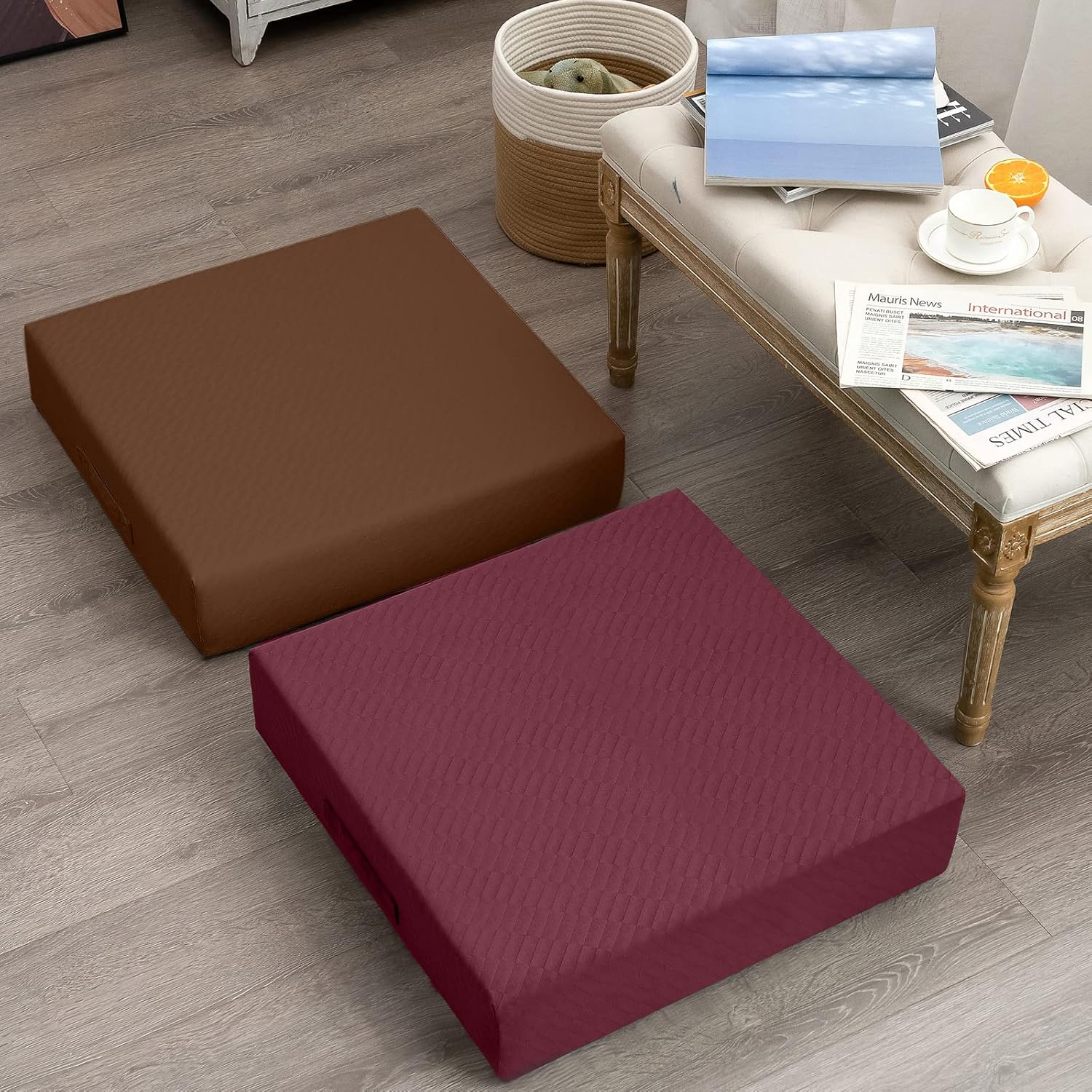 MeMoreCool Almohada cuadrada para asiento de suelo para adultos y niños, cojín de meditación grande con espuma gruesa, cojín grande lavable para