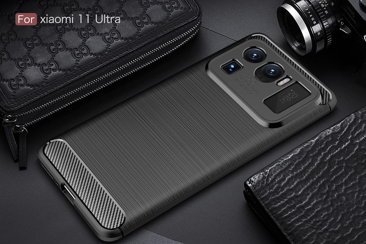 Funda compatible con Xiaomi Mi 11 Ultra, cubierta de diseño de textura de fibra de carbono, funda de absorción de impactos diseñada para Xiaomi Mi