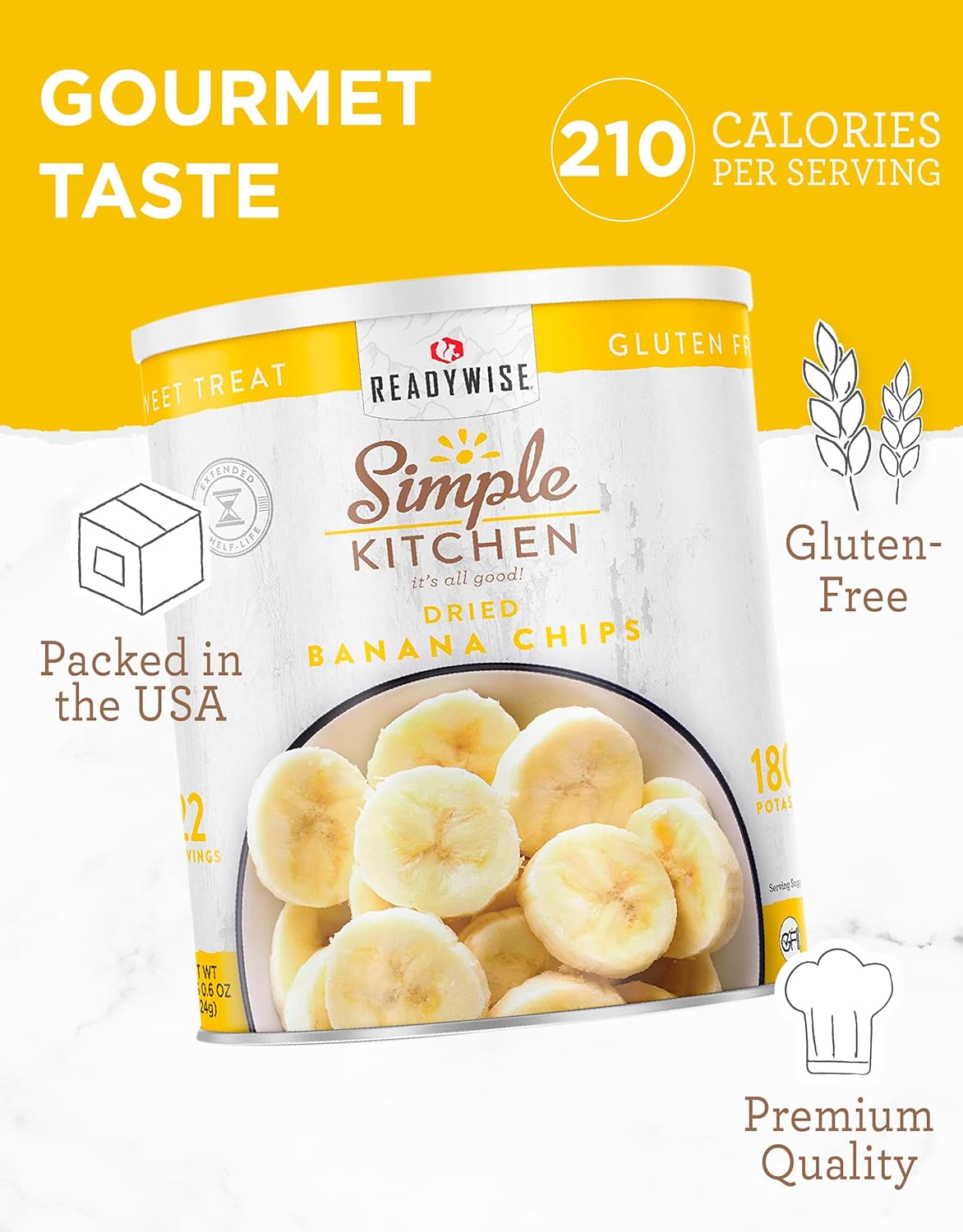 READYWISE – Chips de plátano secos Simple Kitchen, 22 porciones, vegano, sin gluten, aperitivos de frutas, papas fritas, alimentos enlatados,