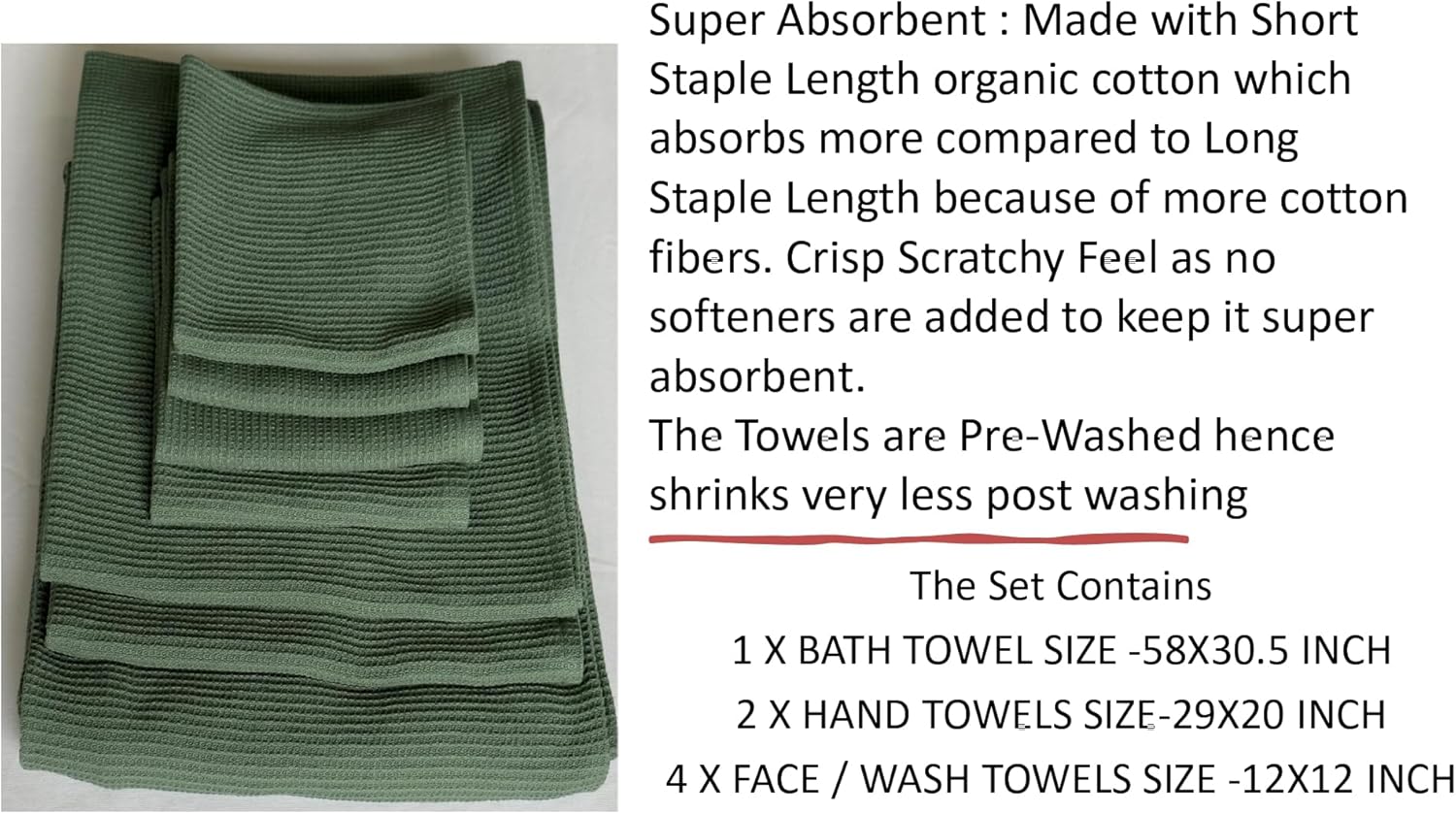 Juego de toallas de baño de algodón orgánico, certificado GOTS (verde bosque) súper absorbente y de secado rápido, sin suavizantes, respetuoso con