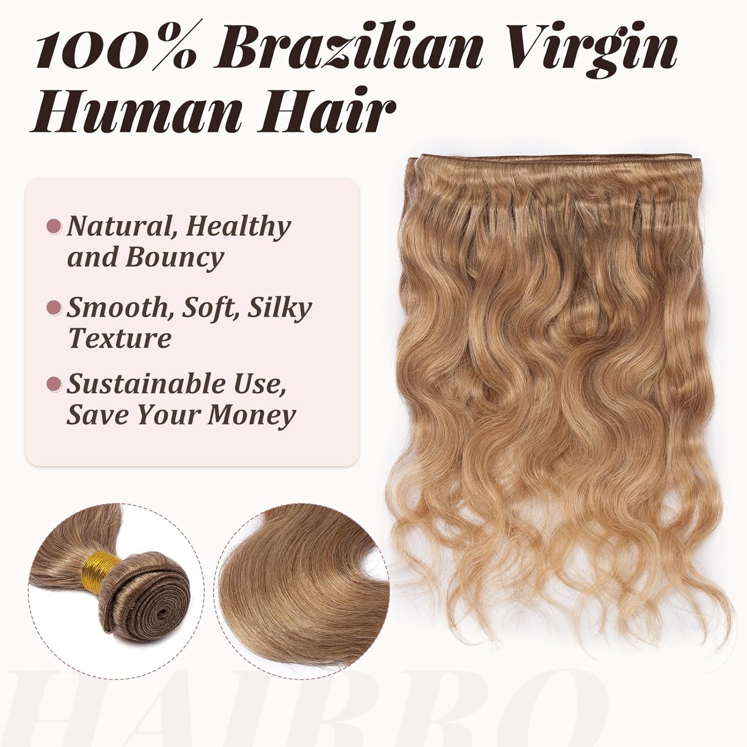 Hairro Extensiones de cabello humano de plumón individual de 20 pulgadas, rubio oscuro