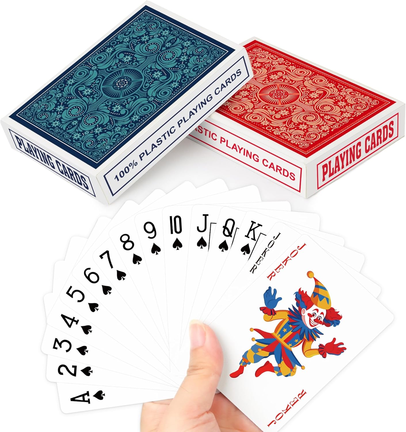 Juego de cartas de plástico impermeables, 2 cartas para adultos y niños, juego de cartas de póquer, índice regular de tamaño de póquer, adecuado