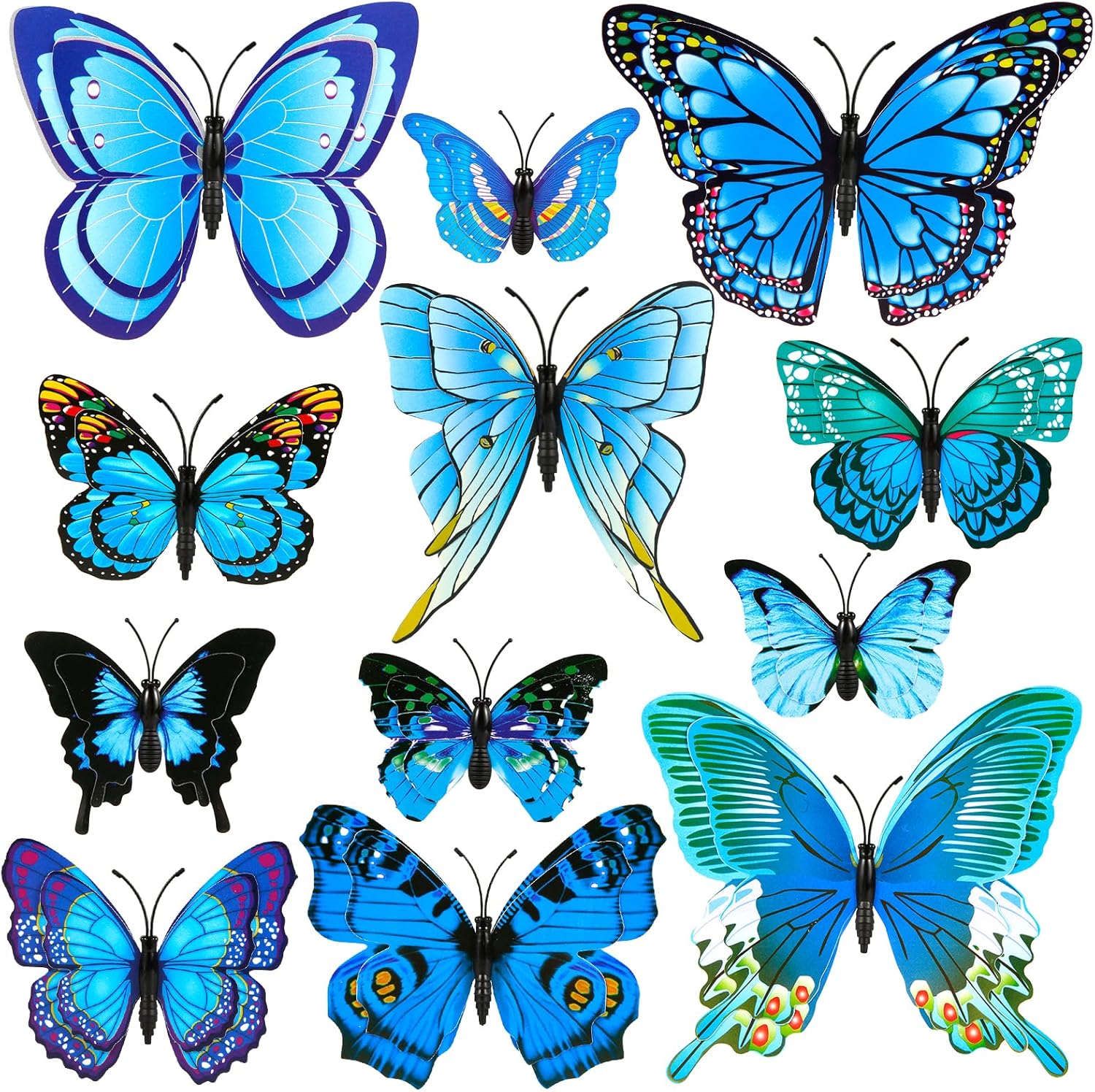 12 calcomanías de pared de mariposa, 3D 4 tamaños de doble cara para patio, imanes flexibles, adhesivos decorativos de mariposa para niños,