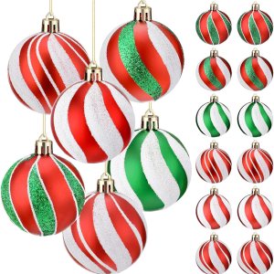 12 adornos de bola de Navidad de 2.4 pulgadas, decoraciones colgantes de plástico con purpurina, bolas de elfo, remolino, bastón de caramelo, menta, 12 adornos de bola de Navidad de 2.4 pulgadas, decoraciones colgantes de plástico con purpurina, bolas de elfo, remolino, bastón de caramelo, menta,