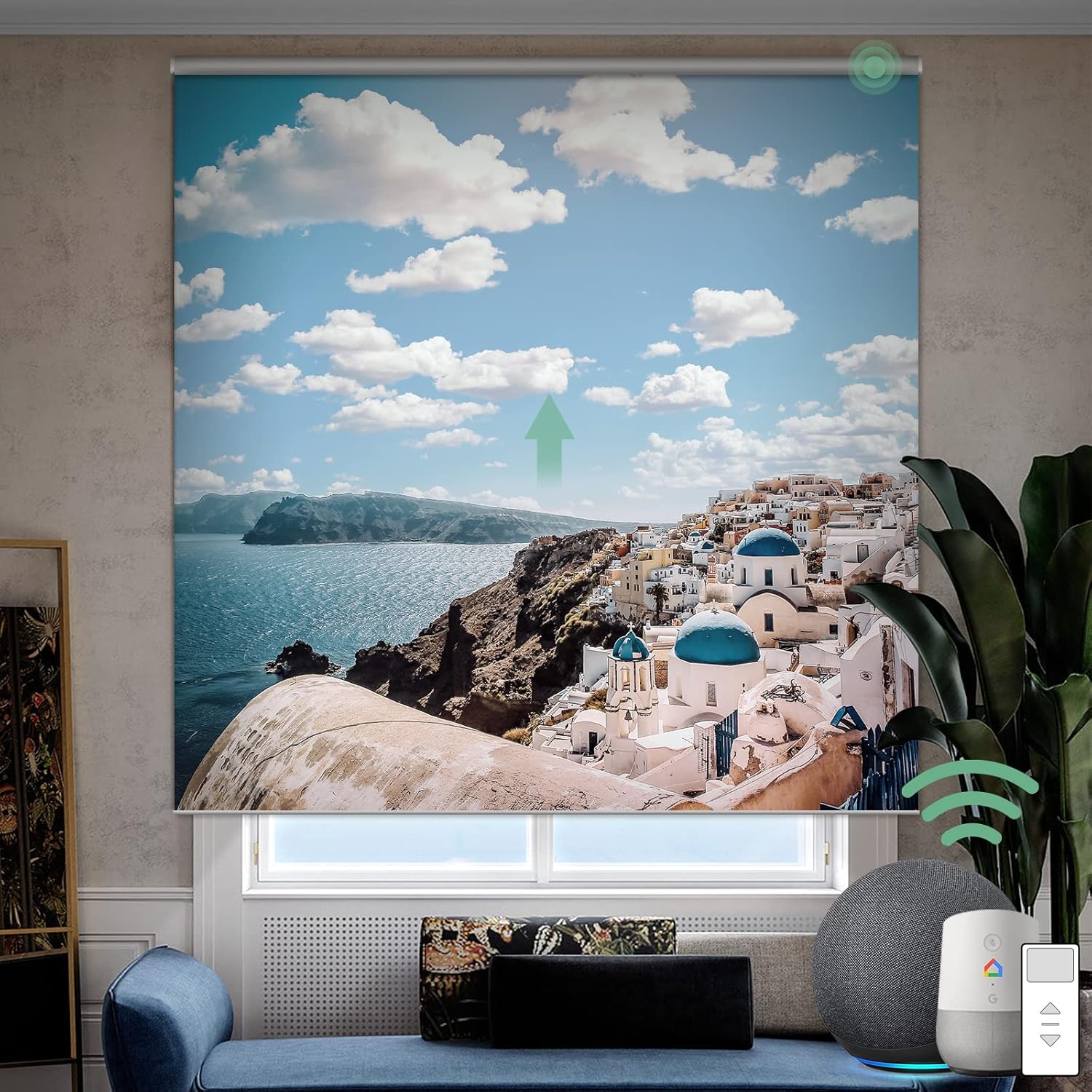 Yoolax Persiana enrollable motorizada con imagen, persianas inteligentes opacas que funcionan con tamaño y foto personalizados de Alexa, persianas