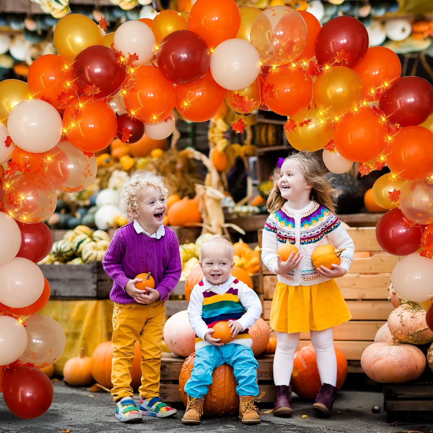 Kit de guirnalda de globos de agradecimiento con luces LED, hojas de arce, vid de otoño, naranja, granate, para Acción de Gracias, otoño, calabaza,