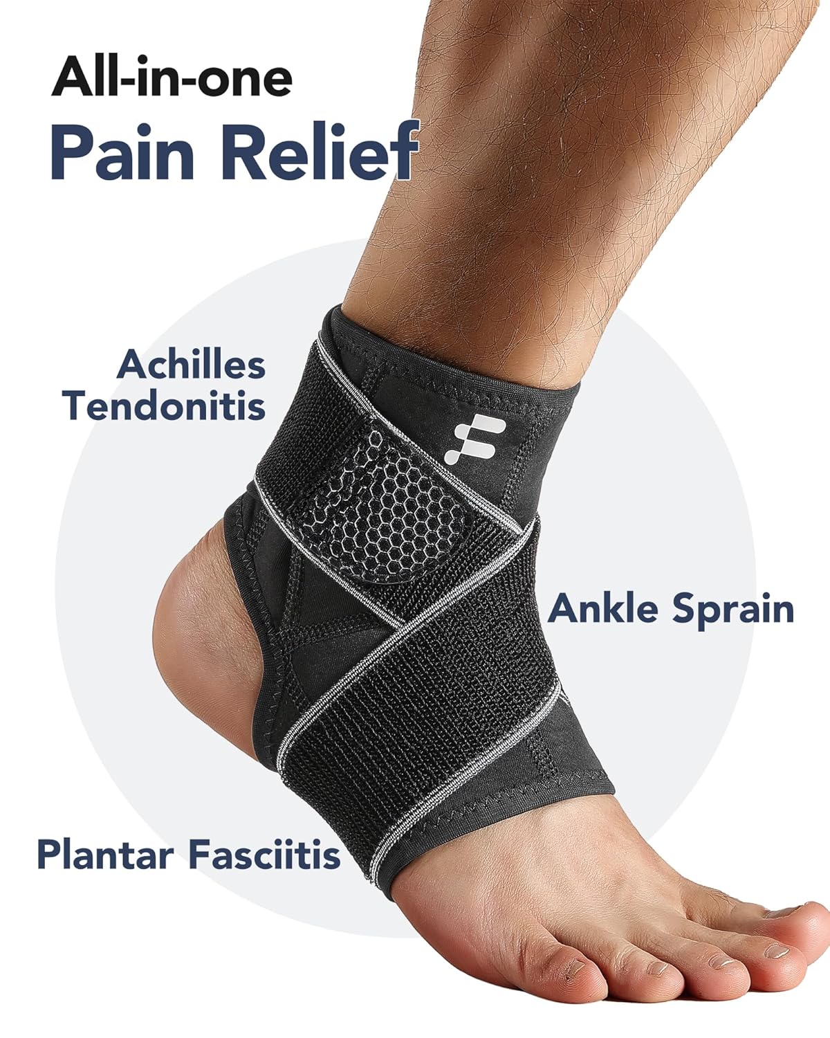 Tobillera para alivio de la fascitis plantar con fuerte correa de compresión y estabilizadores laterales para dolor de arco, tendinitis de Aquiles,