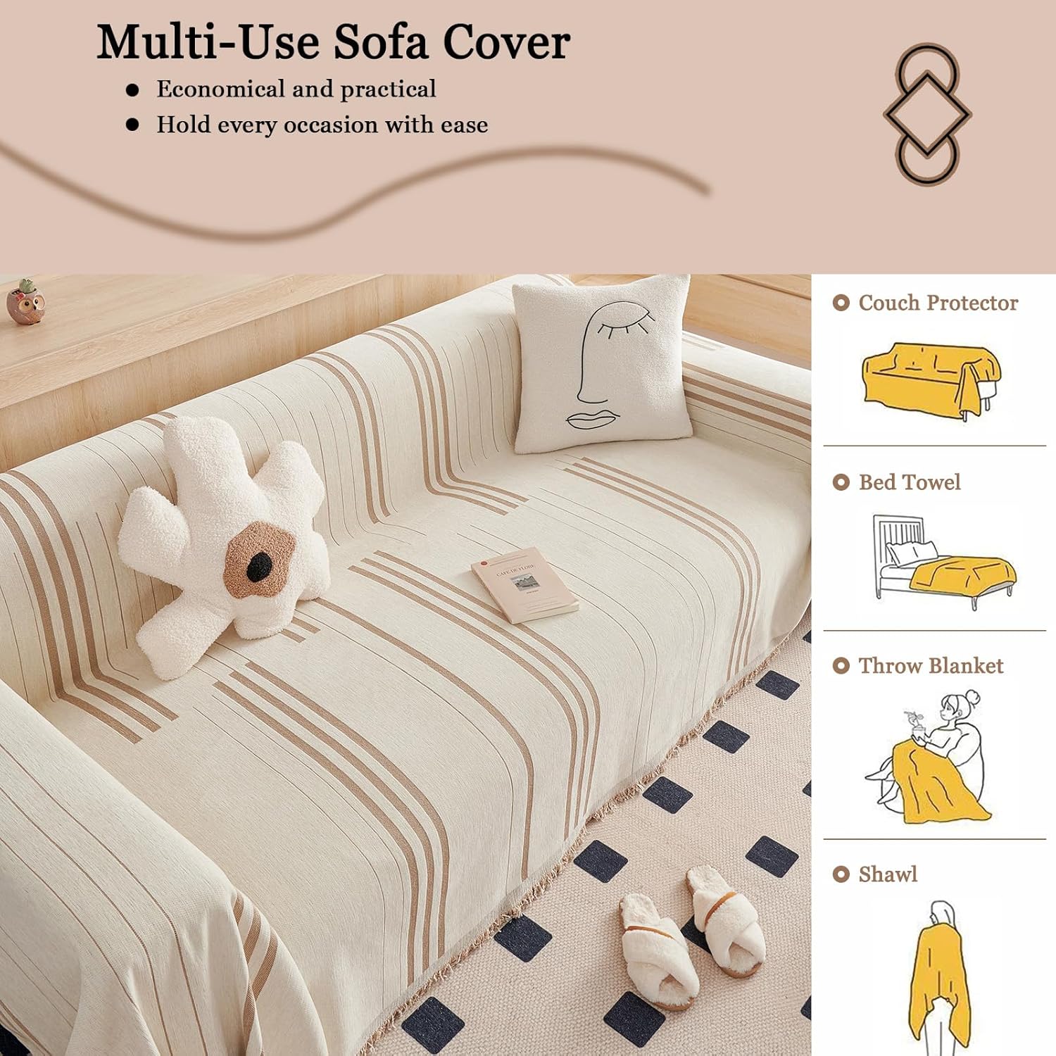 DREAMINGO Funda reversible de felpilla para sofá biplaza, para perros, mascotas, color beige, café, protector para sofá de 2 plazas, funda de sofá