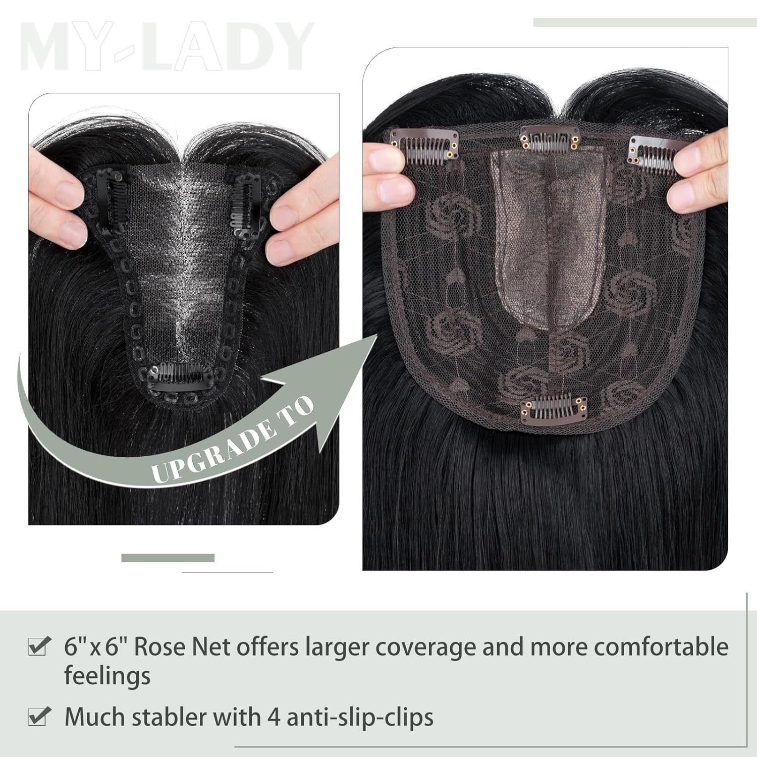 MY-LADY Toppers para mujer con cabello fino de 18 pulgadas, piezas de cabello para mujer, pelucas con flequillo de 6 x 6 pulgadas, base de encaje