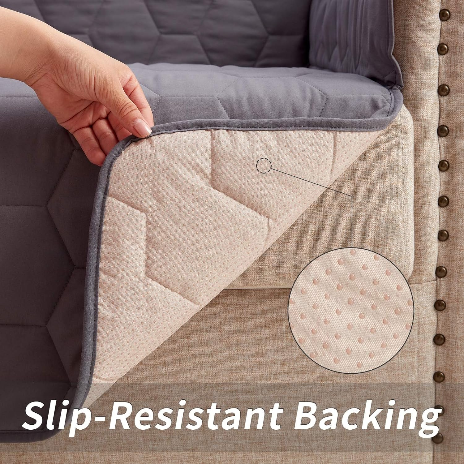 SunStyle Home Funda de sofá gris oscuro, resistente al agua, funda protectora para muebles, funda acolchada de panal con correa elástica ajustable y