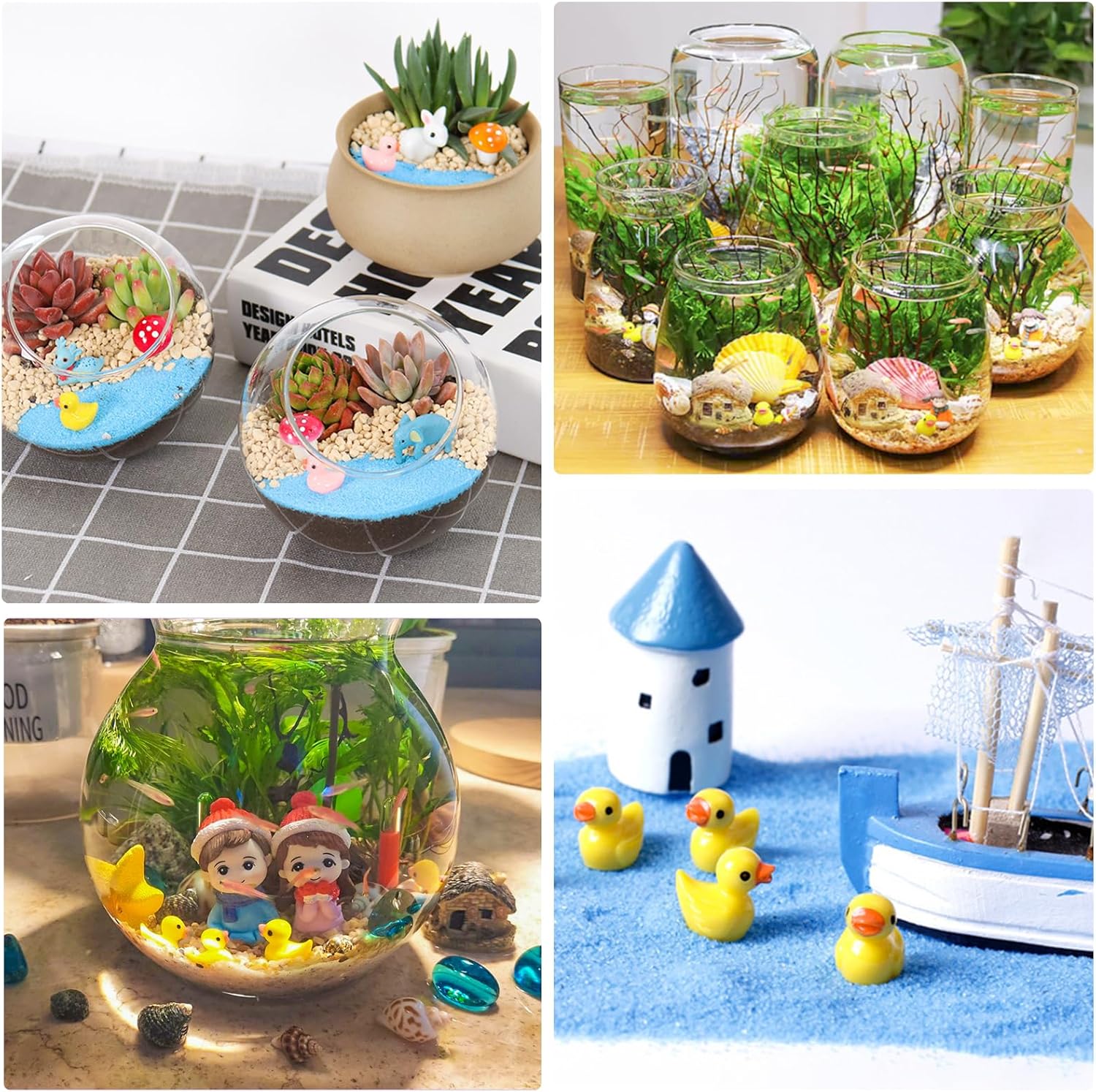 120 piezas de mini patos de resina, figuras en miniatura de pato pequeño a granel para fiestas, decoraciones de micro paisajes, adornos de acuario