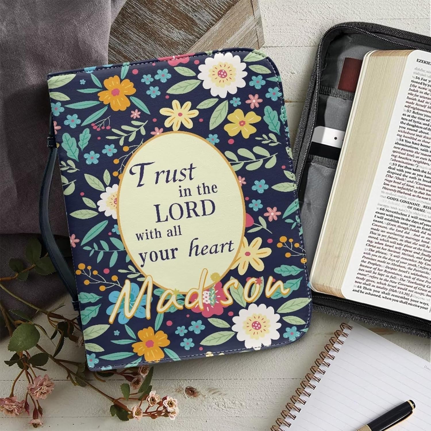 Tuoxiukan Funda de Biblia personalizada con imagen de piel sintética para mujeres y hombres, bolsa de mano para la Biblia, accesorios escolares para